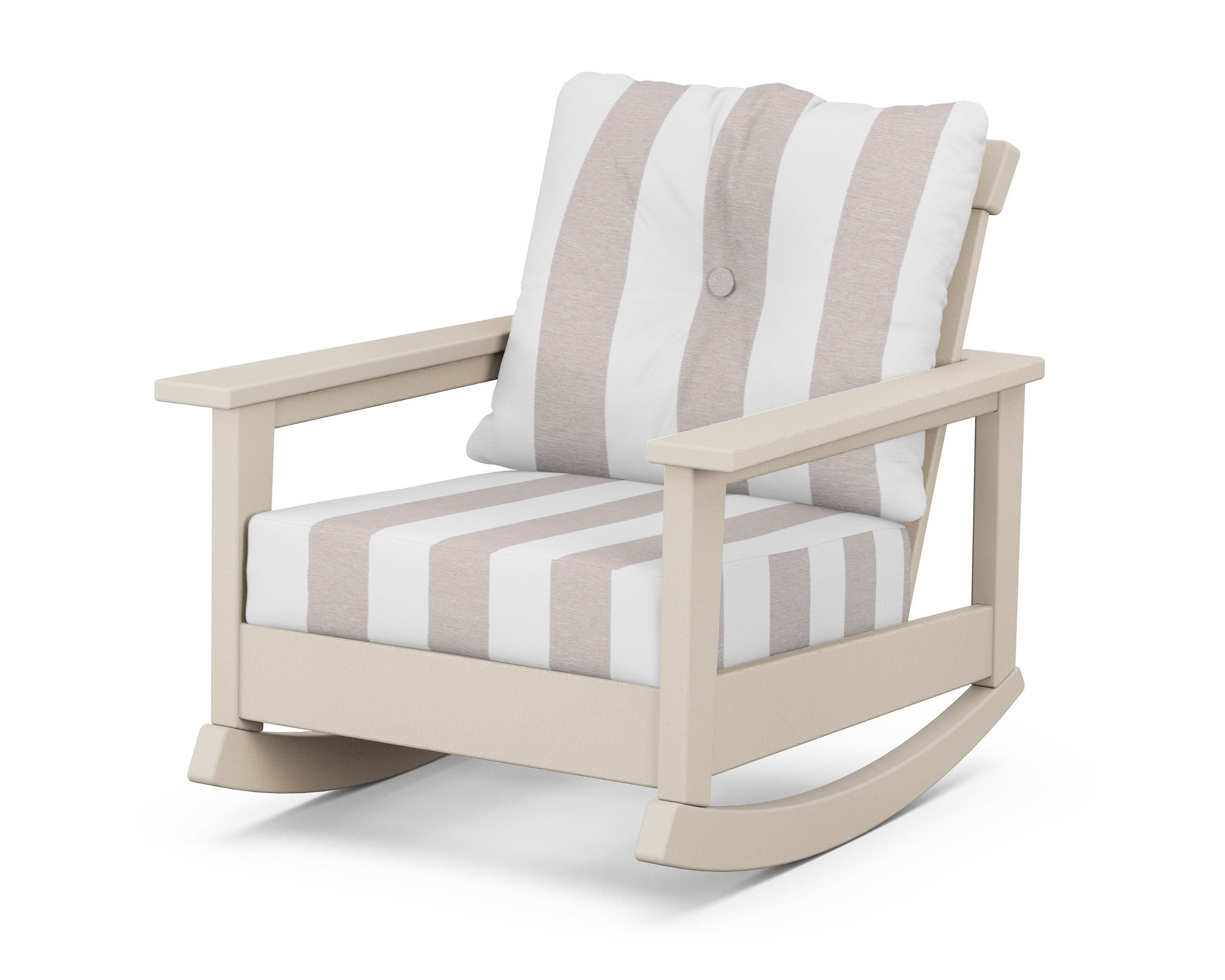 POLYWOOD® Prescott Deep Seating Rocking Chair in Sand / Cabana Stripe Dune Burlap
