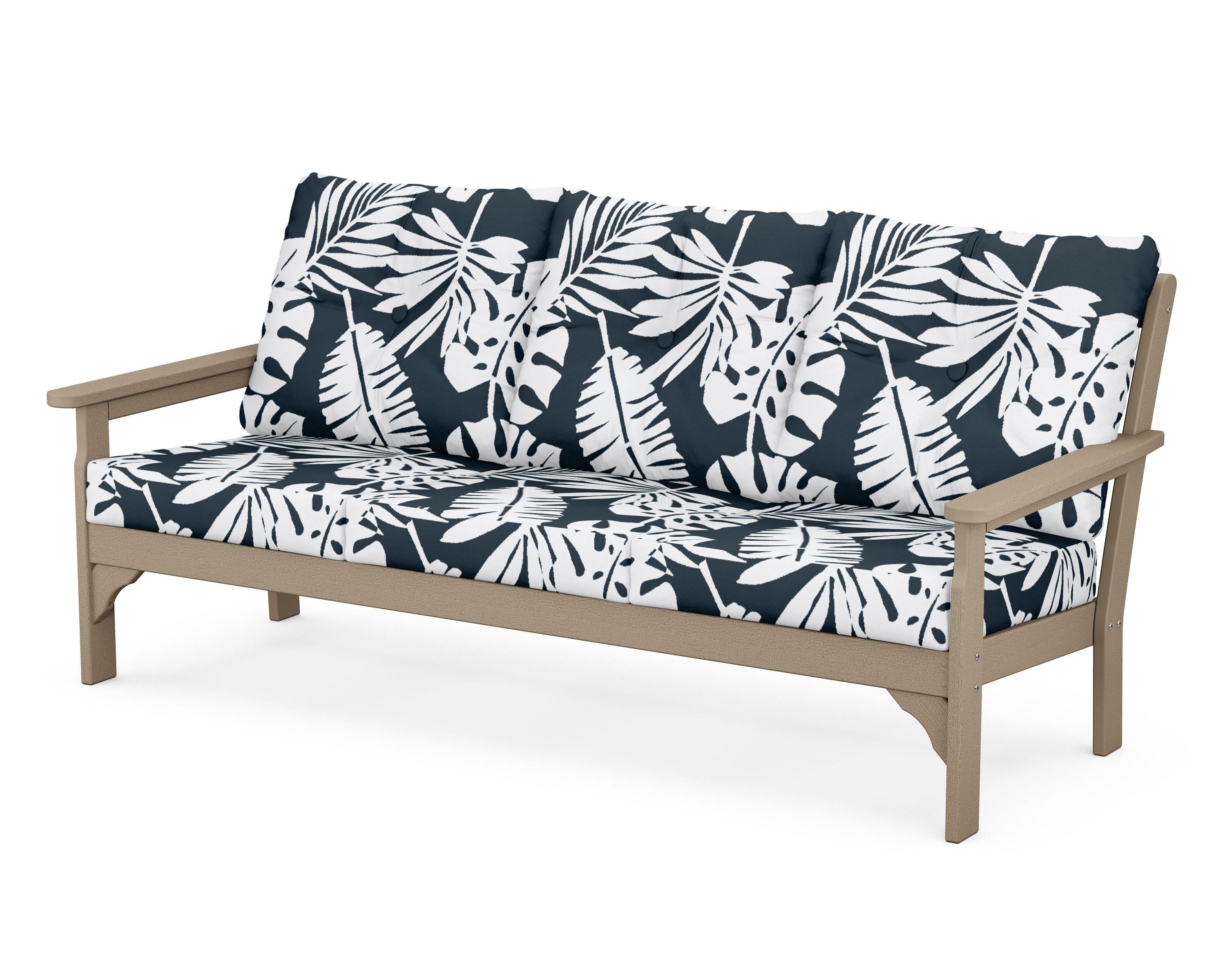 POLYWOOD® Vineyard Deep Seating Sofa in Vintage Sahara / Leaf Marine Indigo
