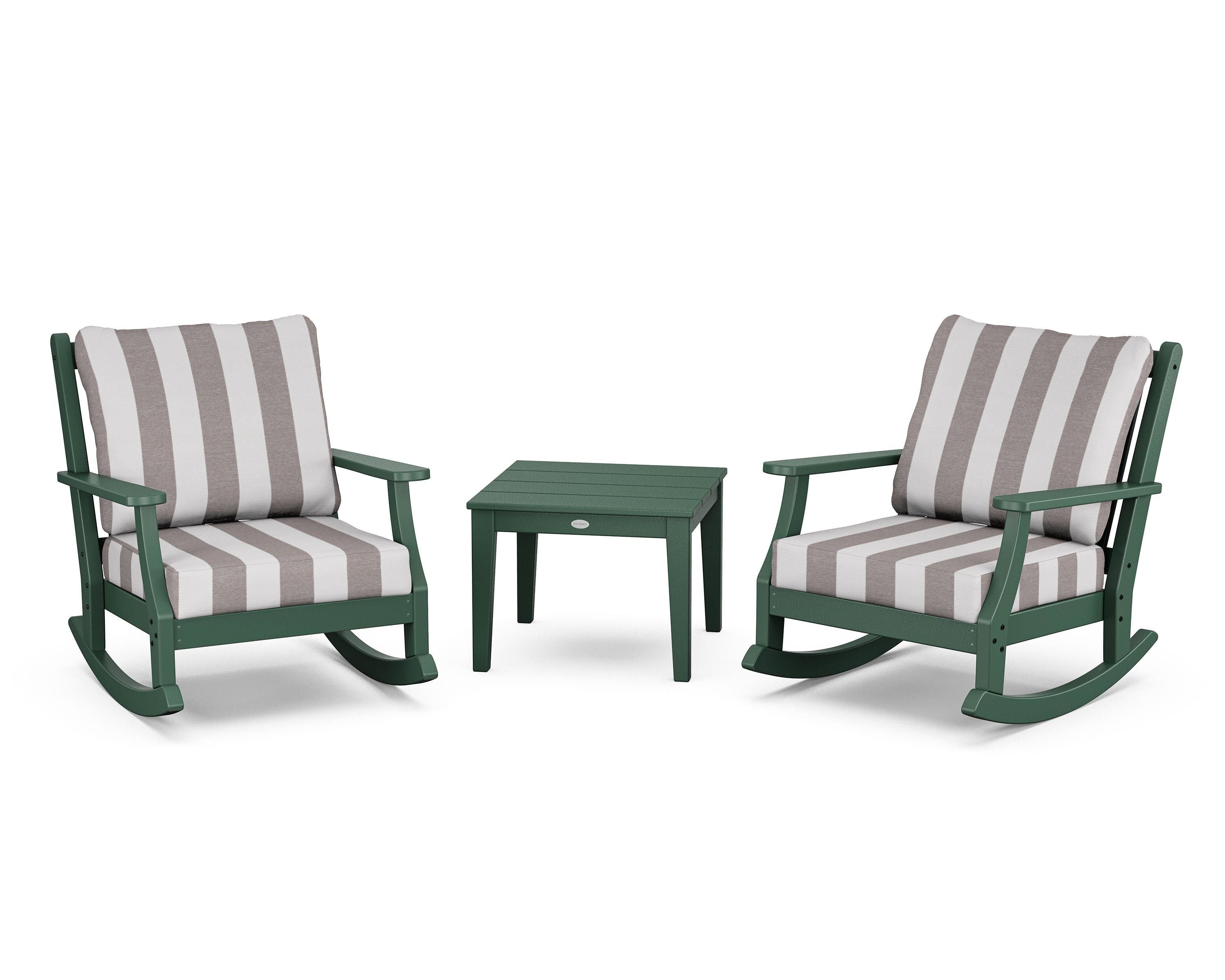 Country Living Wovendale 3-Piece Deep Seating Rocker Set in Green / Cabana Stripe Grey Mist