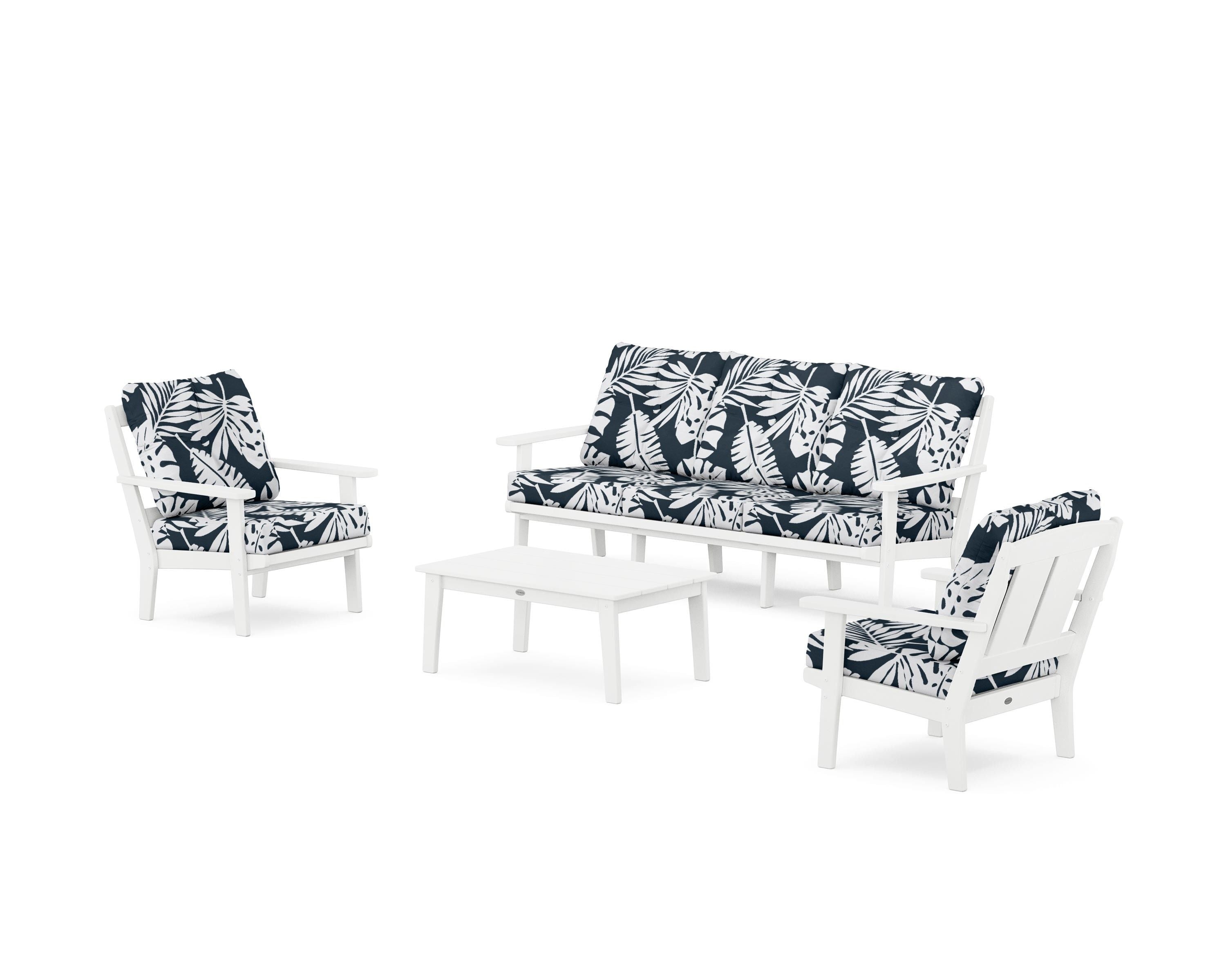 POLYWOOD® Mission 4-Piece Deep Seating Set with Sofa in White / Leaf Marine Indigo