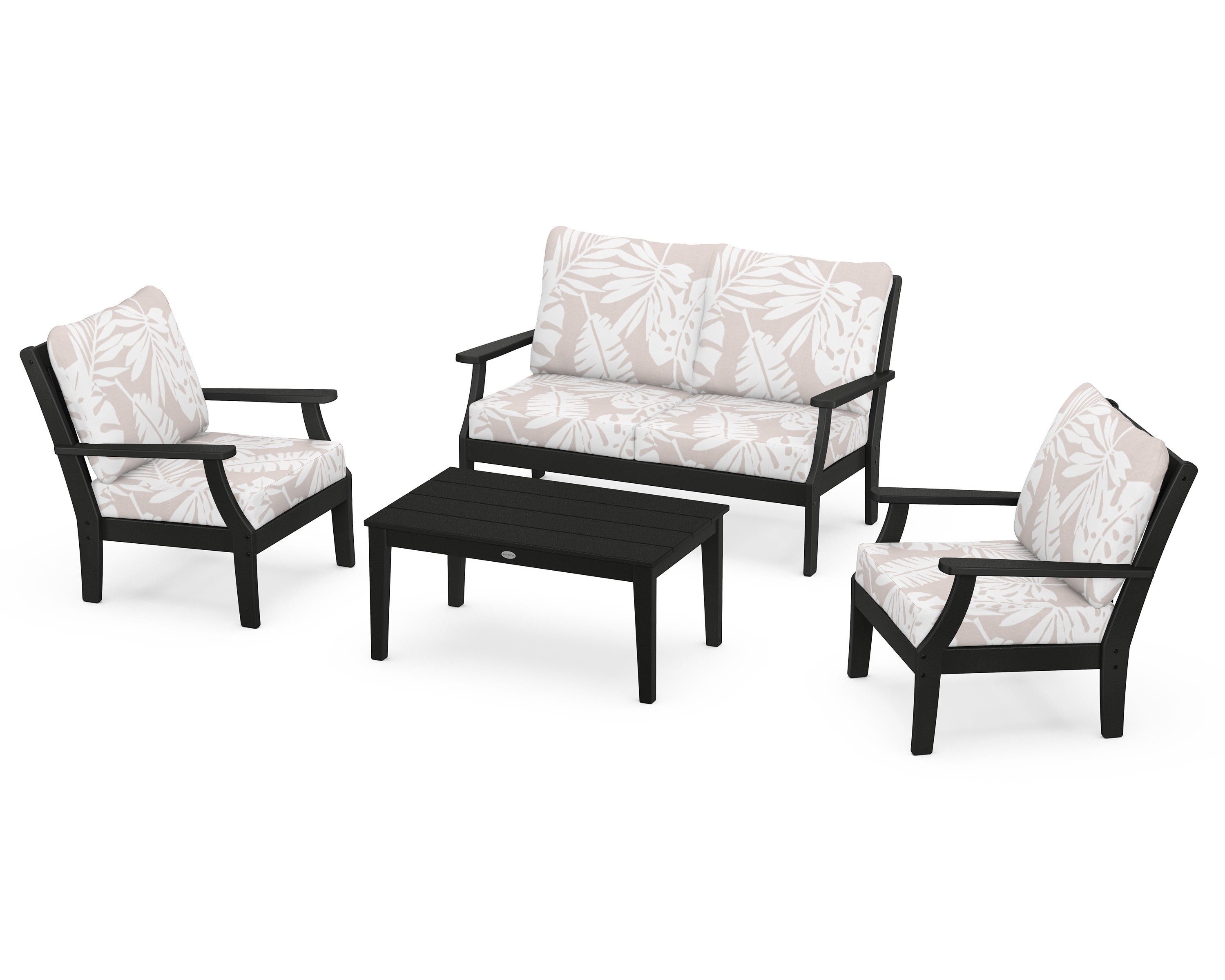 POLYWOOD® Braxton 4-Piece Deep Seating Chair Set in Black / Leaf Dune Burlap