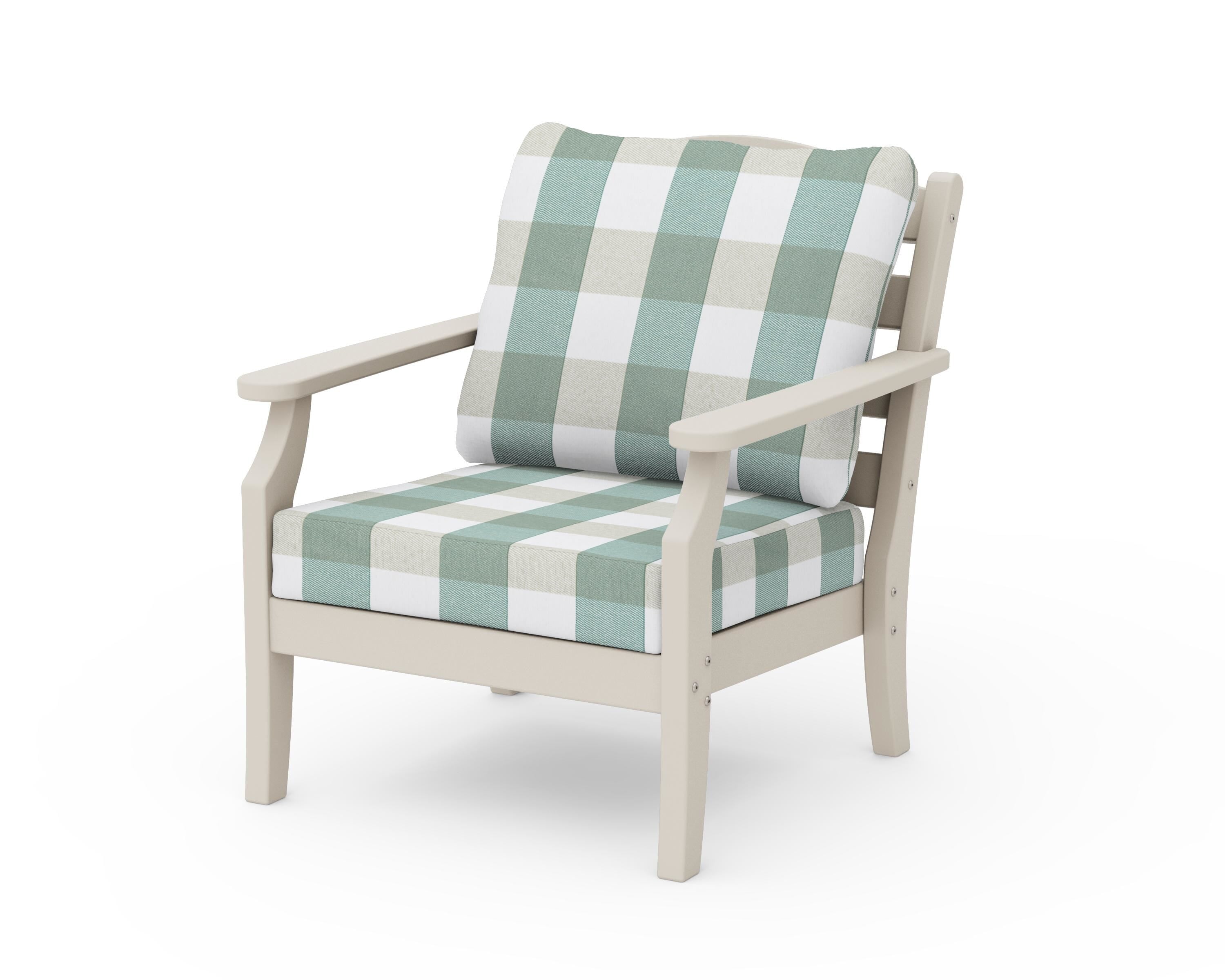 Draper James™ by POLYWOOD® Savannah Deep Seating Chair in Sand / Buffalo Plaid Glacier Spa
