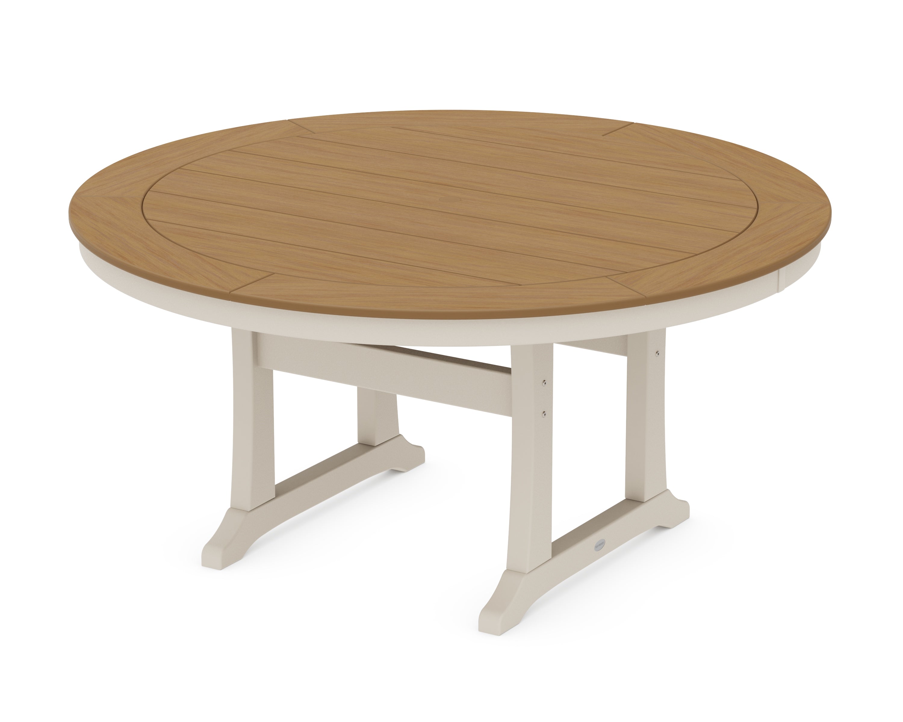 POLYWOOD® Nautical Trestle 60" Round Dining Table in Sand / Natural