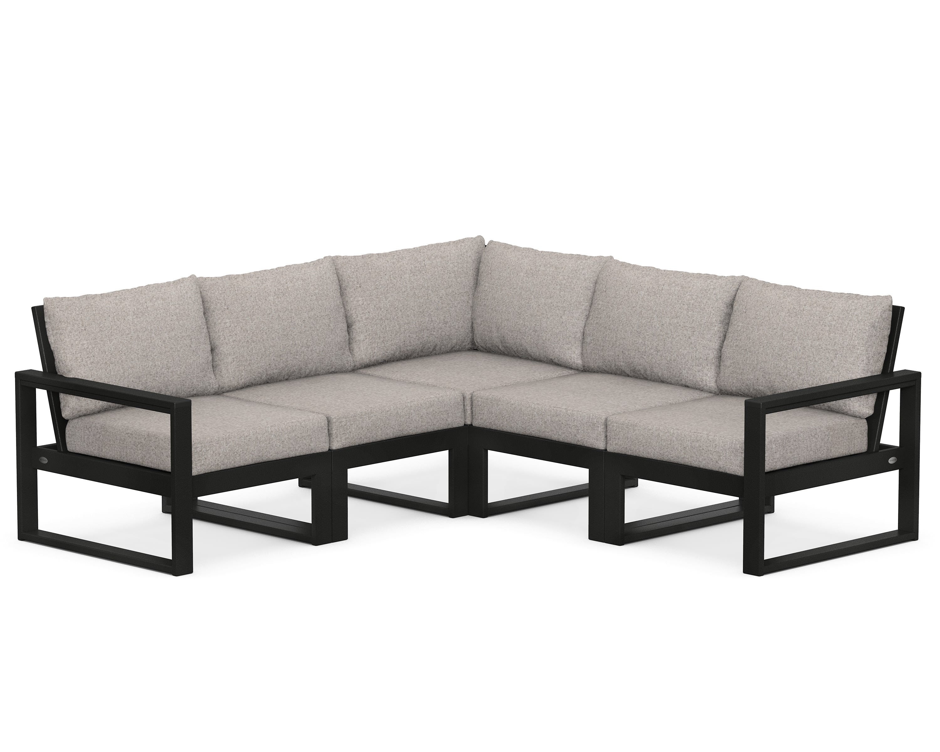 POLYWOOD® EDGE 5-Piece Modular Deep Seating Set in Black / Weathered Tweed
