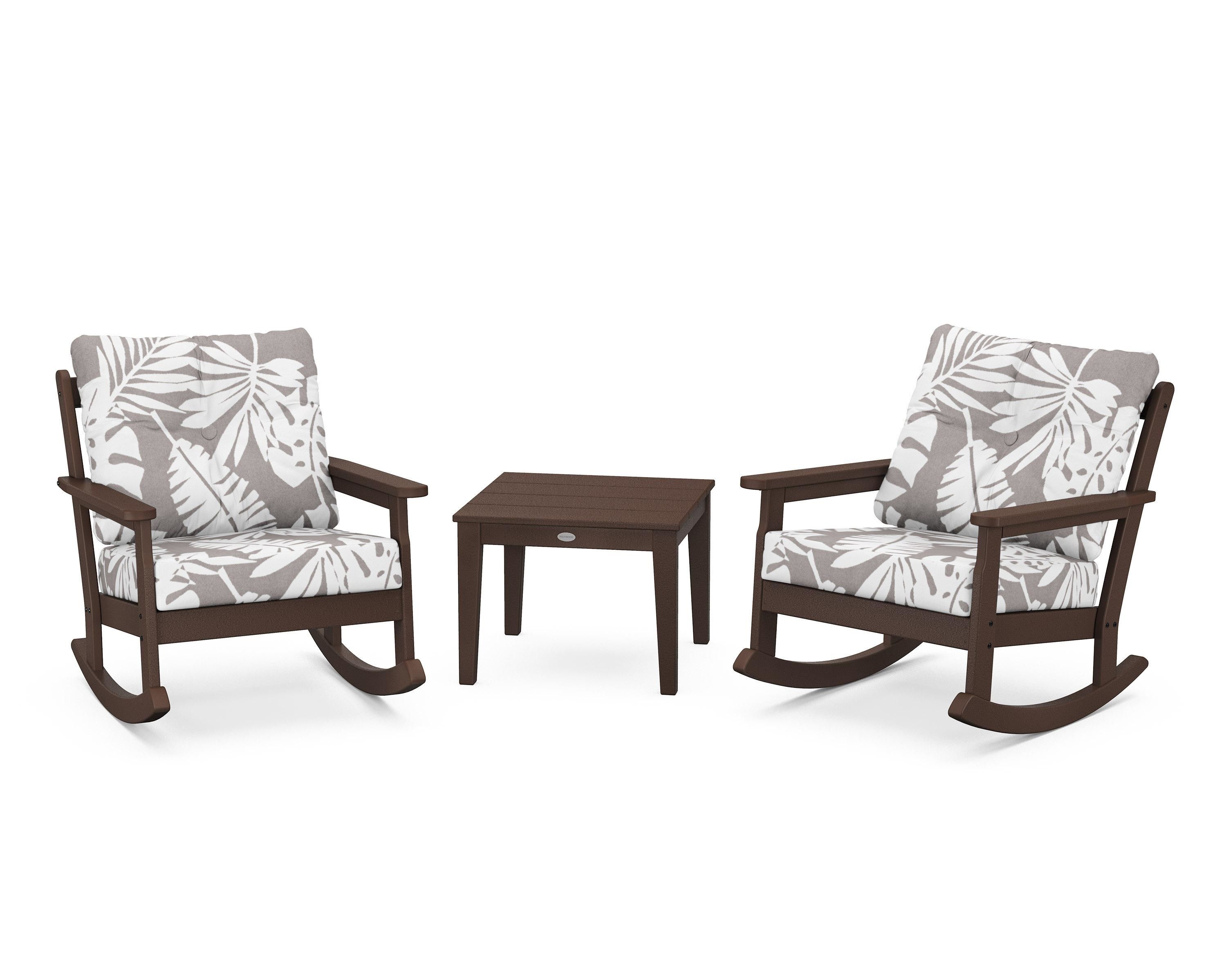 POLYWOOD® Vineyard 3-Piece Deep Seating Rocker Set in Mahogany / Leaf Grey Mist