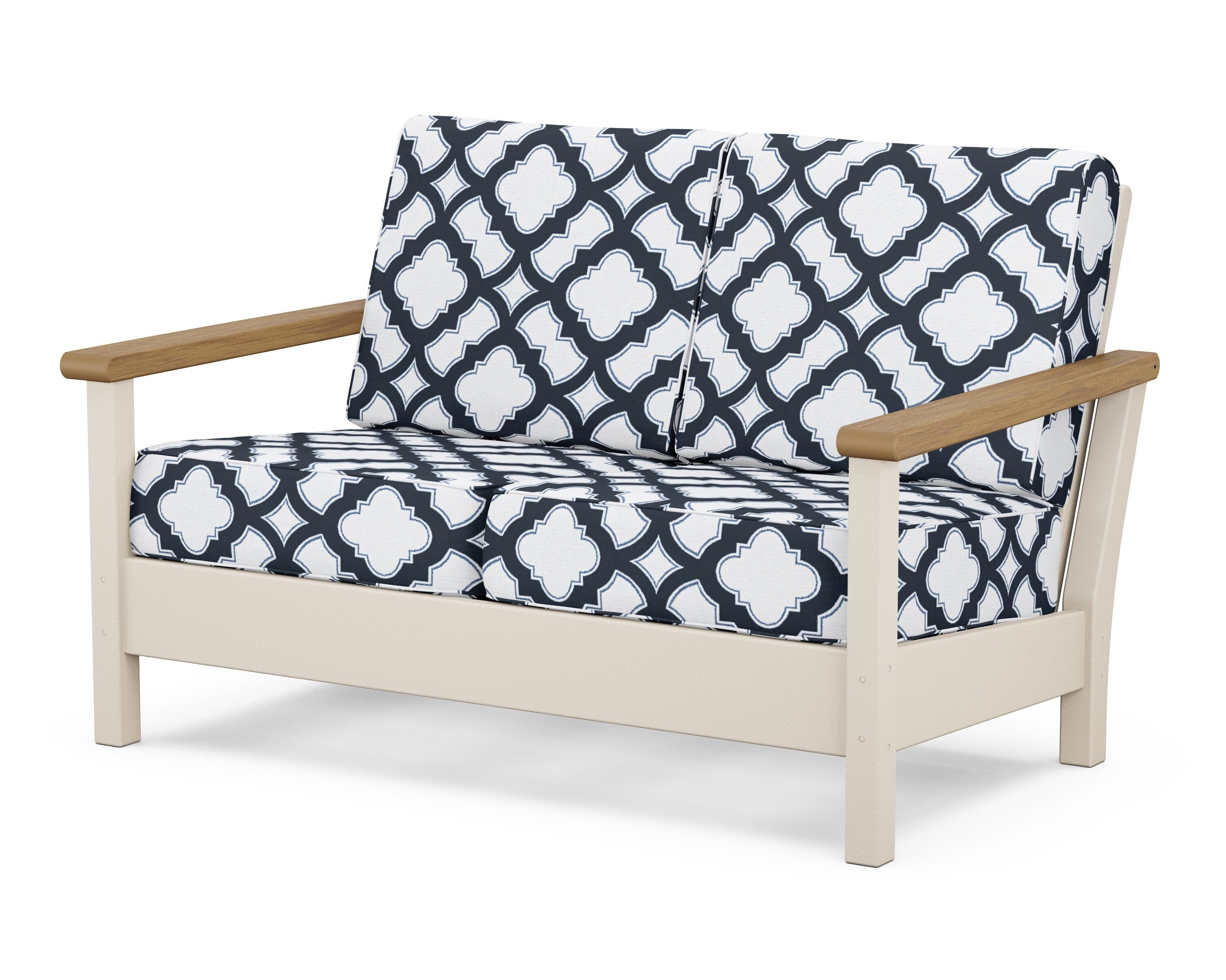 POLYWOOD® Harbour Deep Seating Loveseat in Sand / Natural / Trellis Marine Indigo