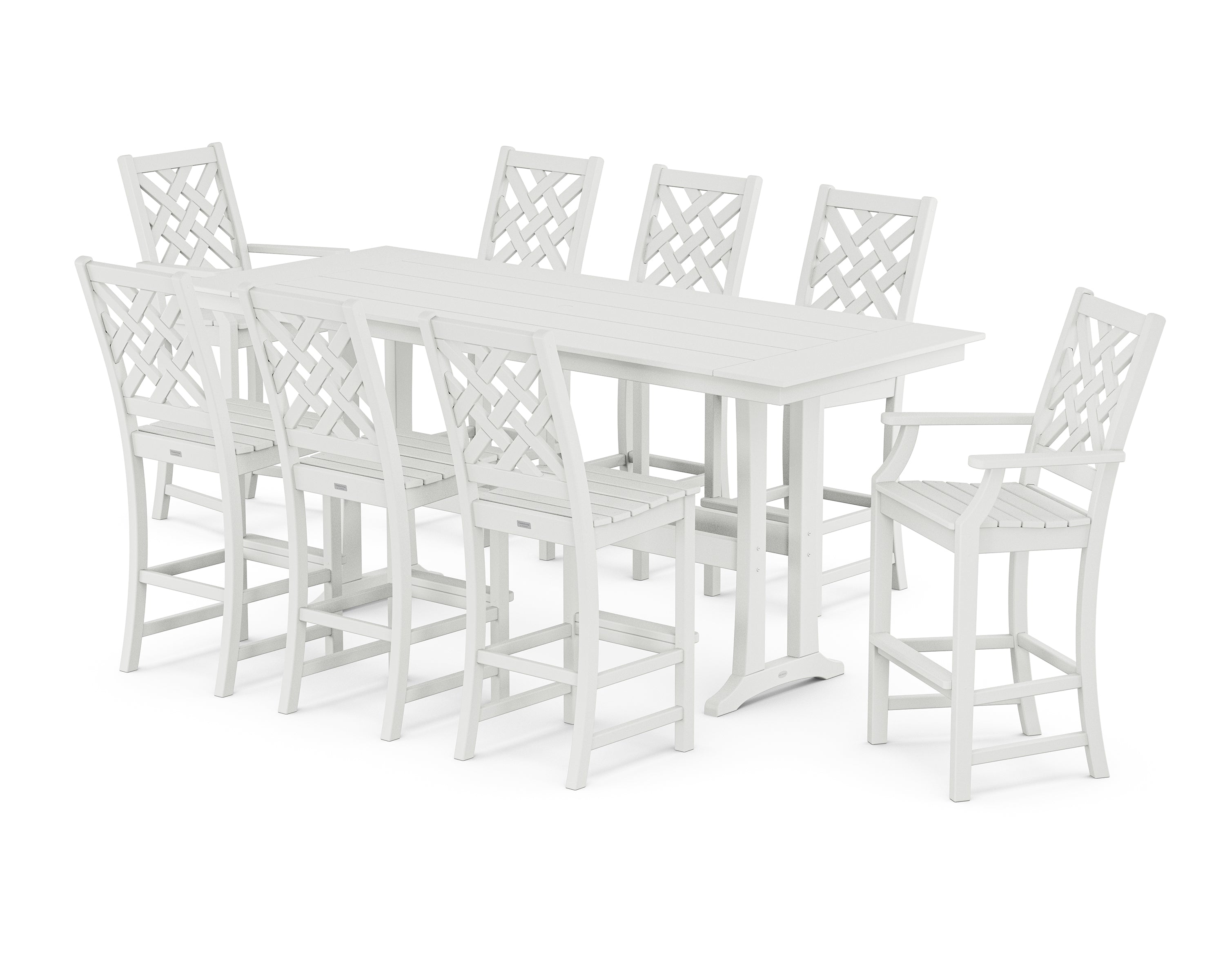 Country Living Wovendale 9-Piece Farmhouse Bar Set with Trestle Legs in White