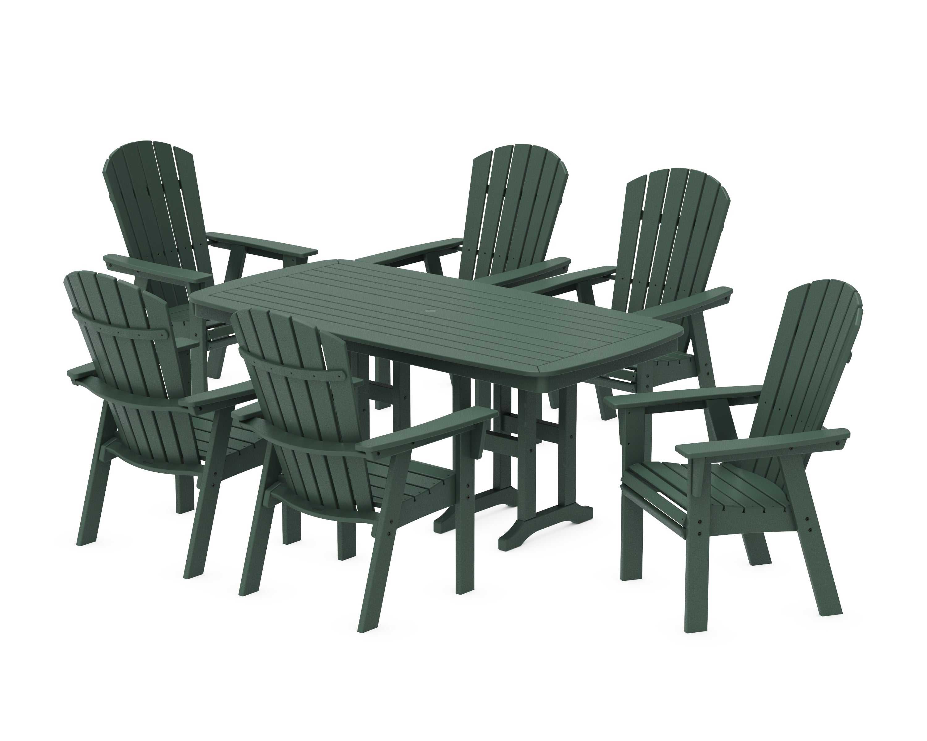 POLYWOOD® Nautical Curveback Adirondack 7-Piece Dining Set in Green