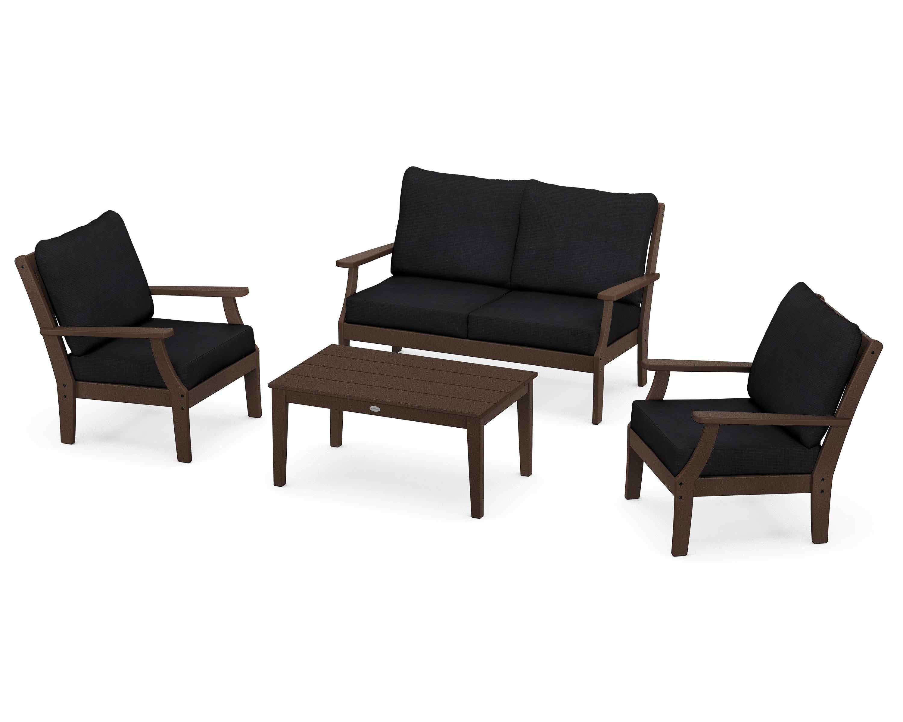 POLYWOOD® Braxton 4-Piece Deep Seating Chair Set in Mahogany / Midnight Linen