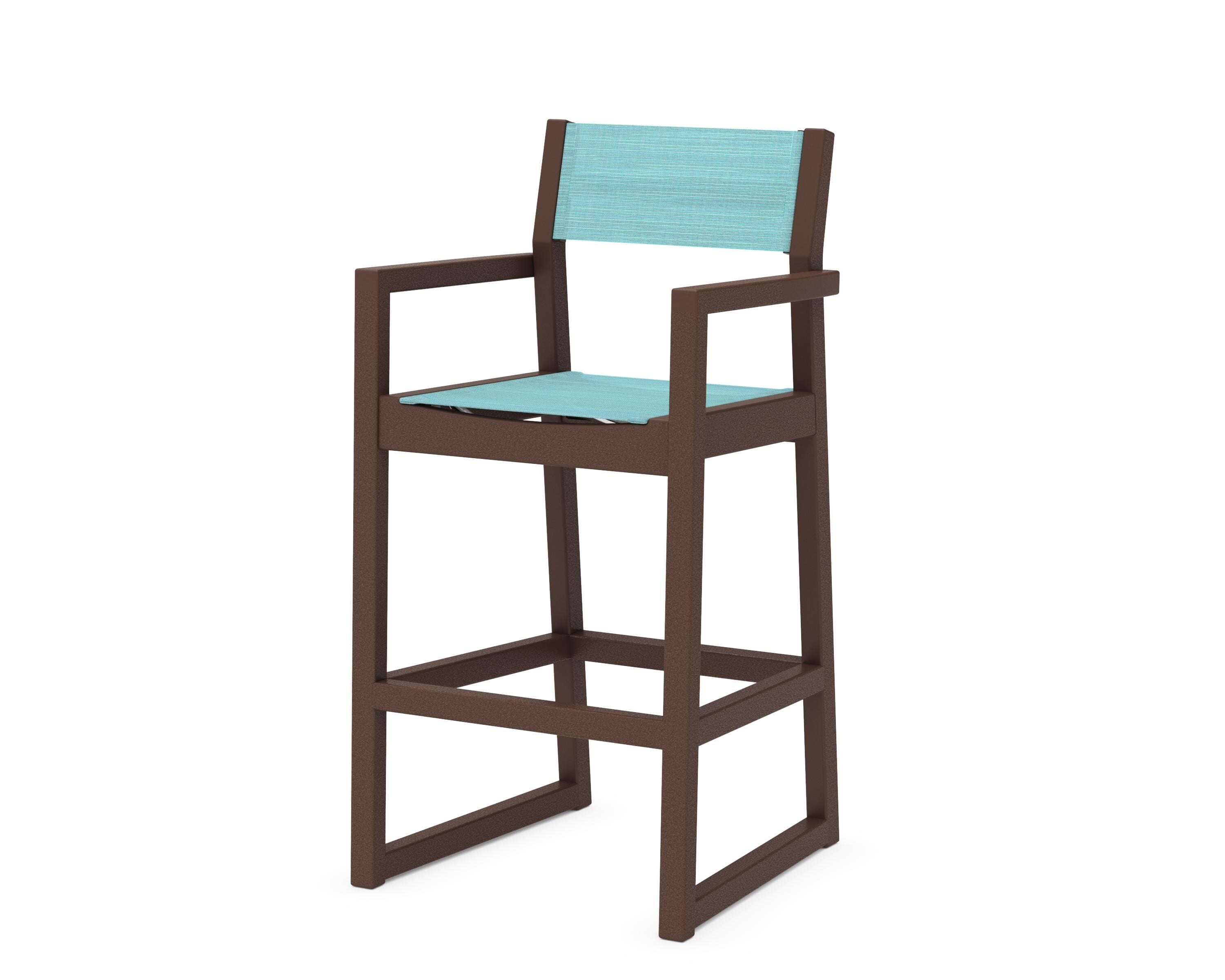 POLYWOOD® EDGE Sling Bar Arm Chair in Mahogany / Dupioni Aquamarine Sling