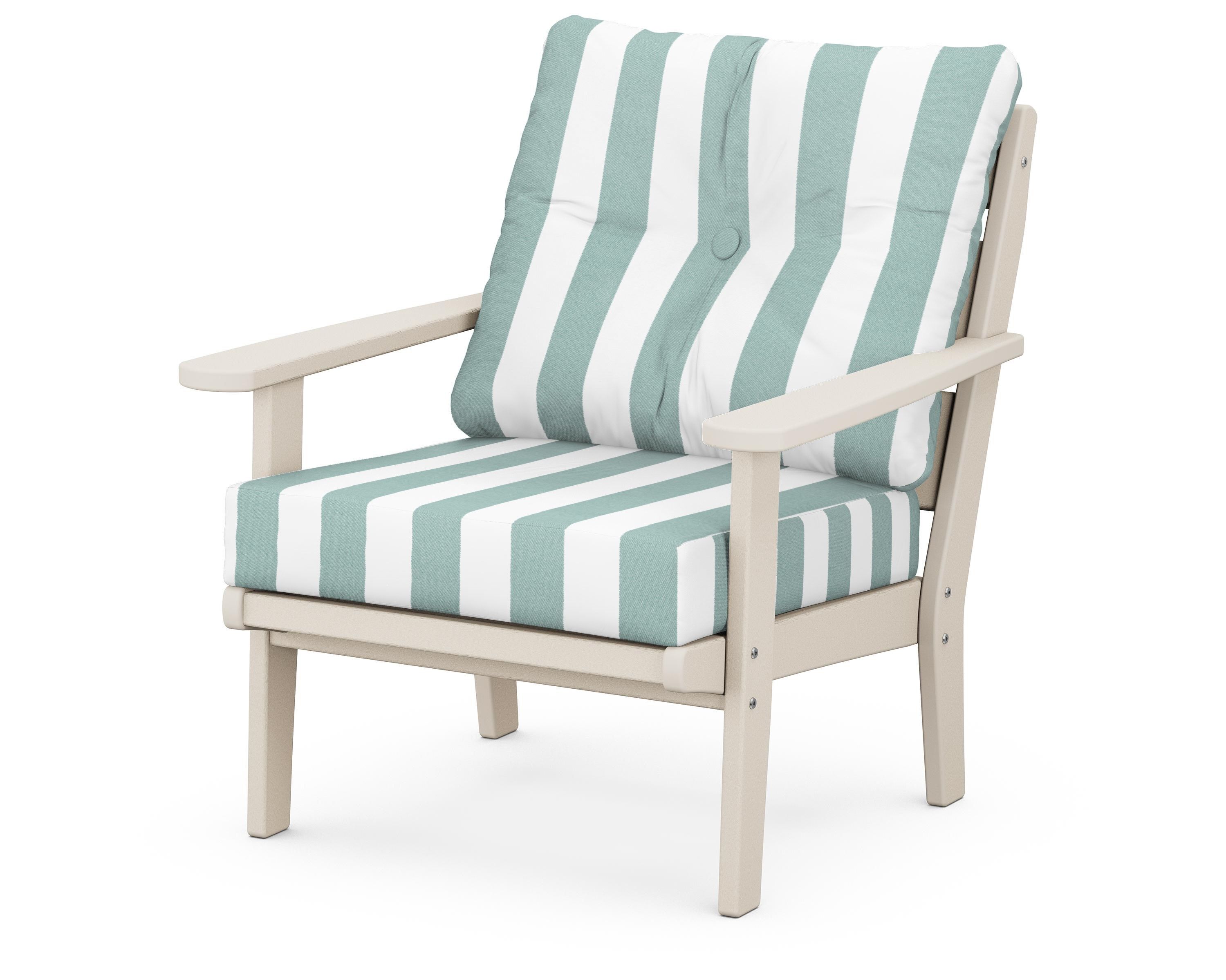 POLYWOOD® Lakeside Deep Seating Chair in Sand / Cabana Stripe Glacier Spa