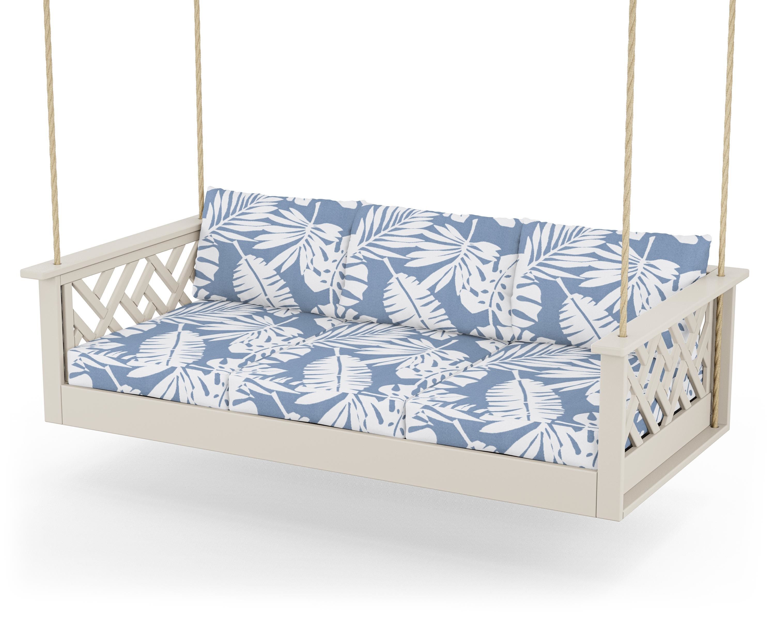 POLYWOOD® Chippendale Daybed Swing in Sand / Leaf Sky Blue