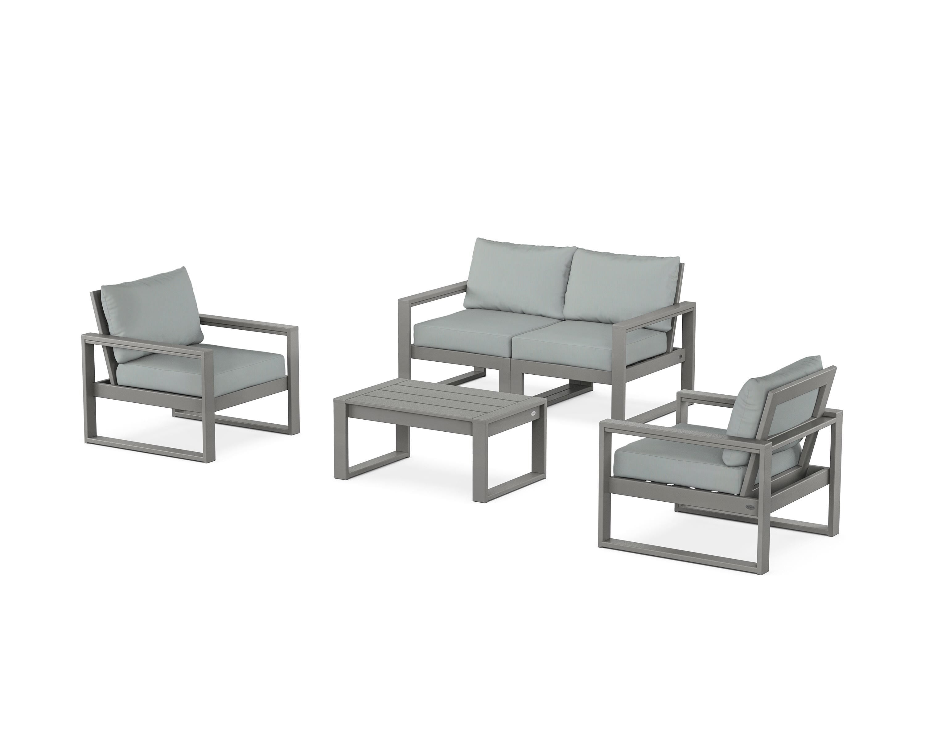 POLYWOOD® EDGE Sectional 4-Piece Deep Seating Set with Loveseat in Slate Grey / Spa