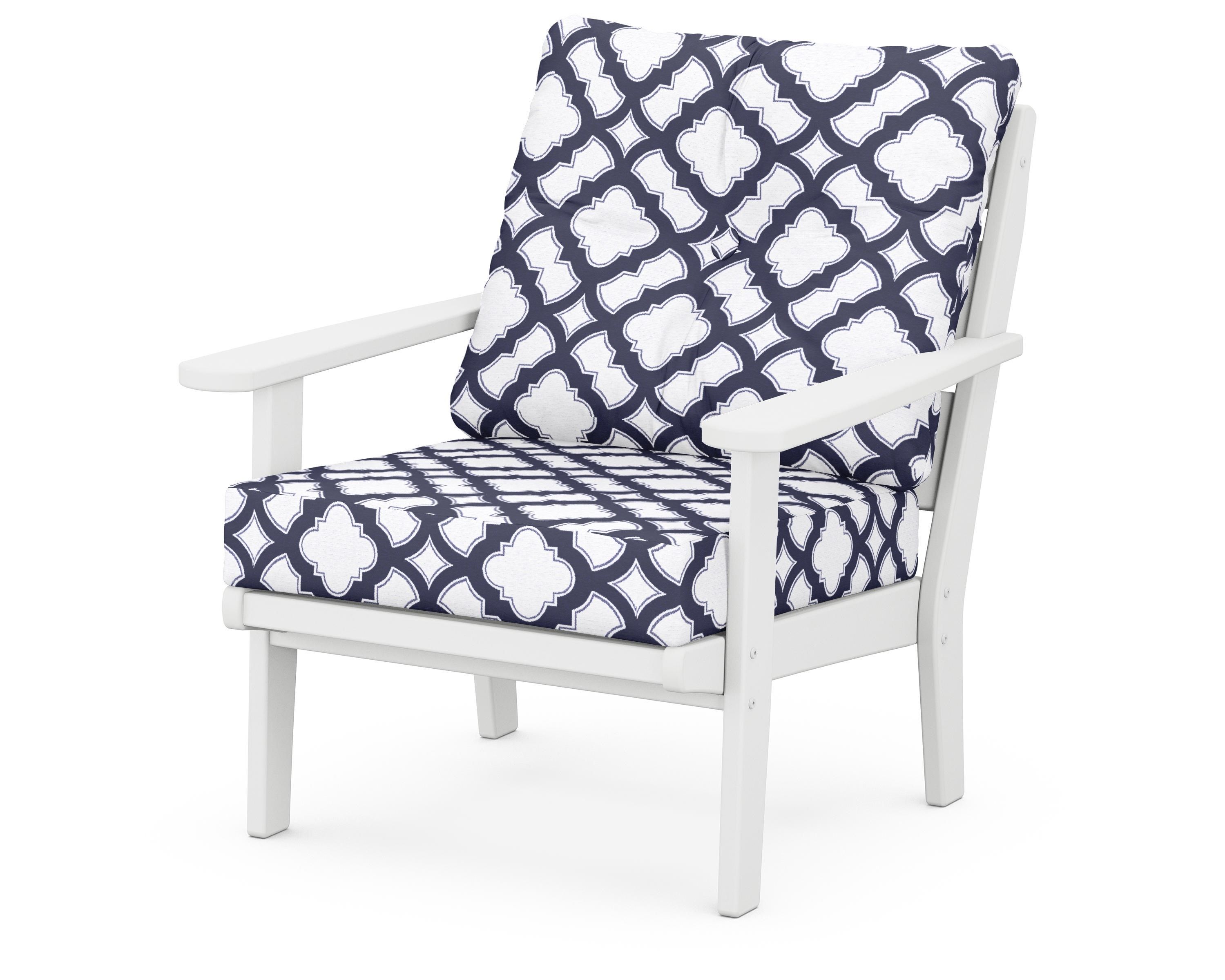 POLYWOOD® Lakeside Deep Seating Chair in White / Trellis Navy