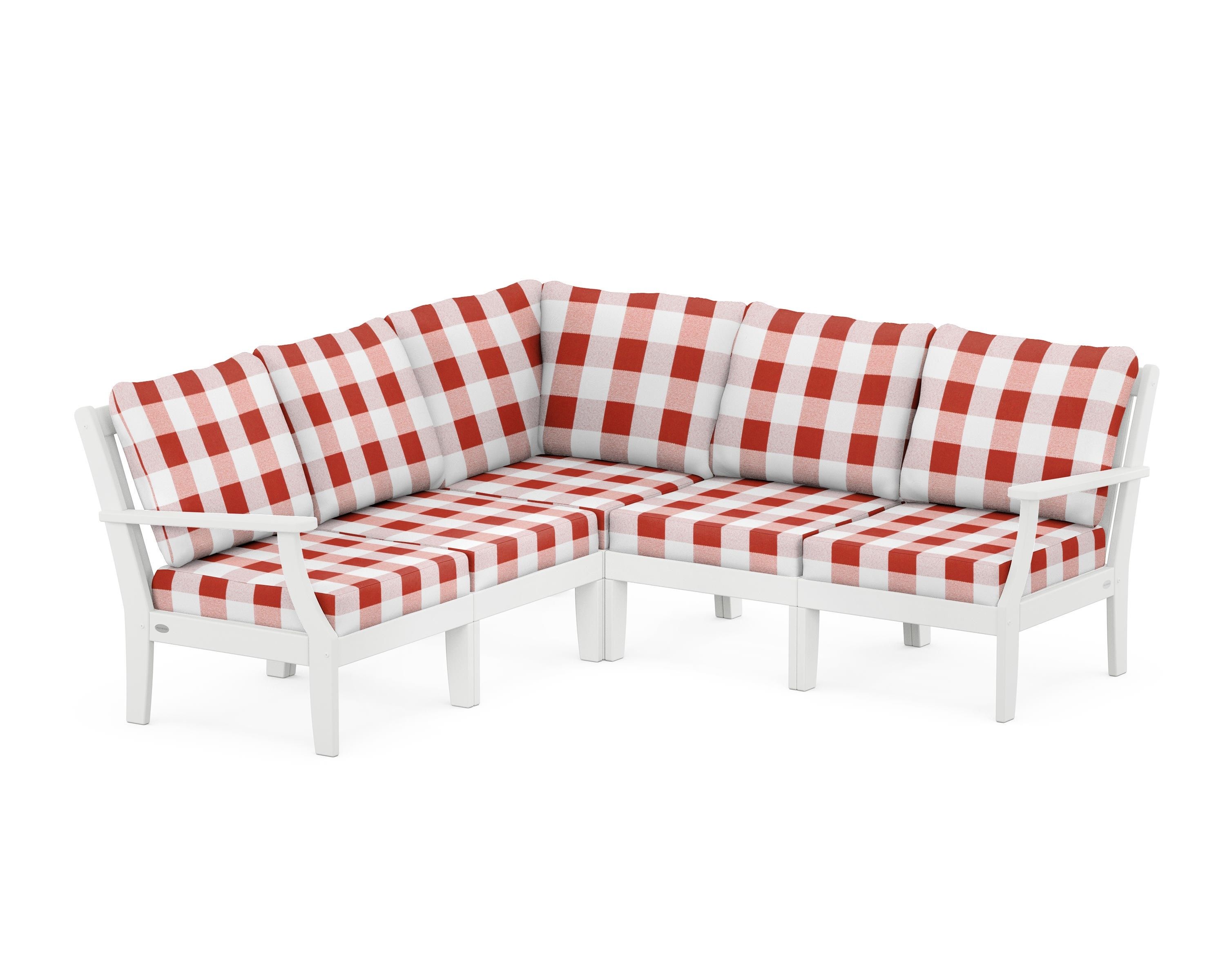POLYWOOD® Braxton Modular 5-Piece Deep Seating Set in White / Buffalo Plaid Crimson
