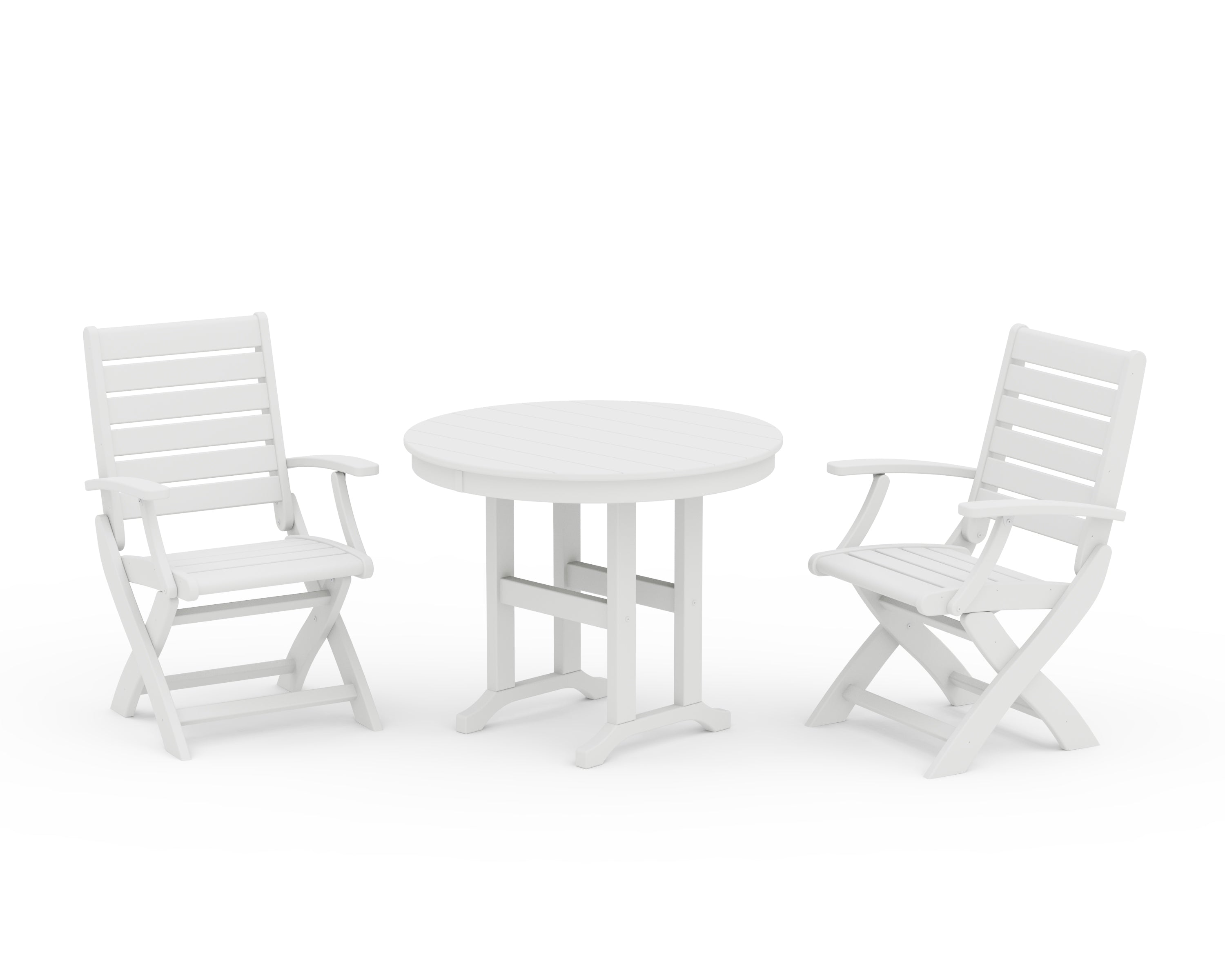 POLYWOOD® Signature Folding Chair 3-Piece Round Farmhouse Dining Set in White