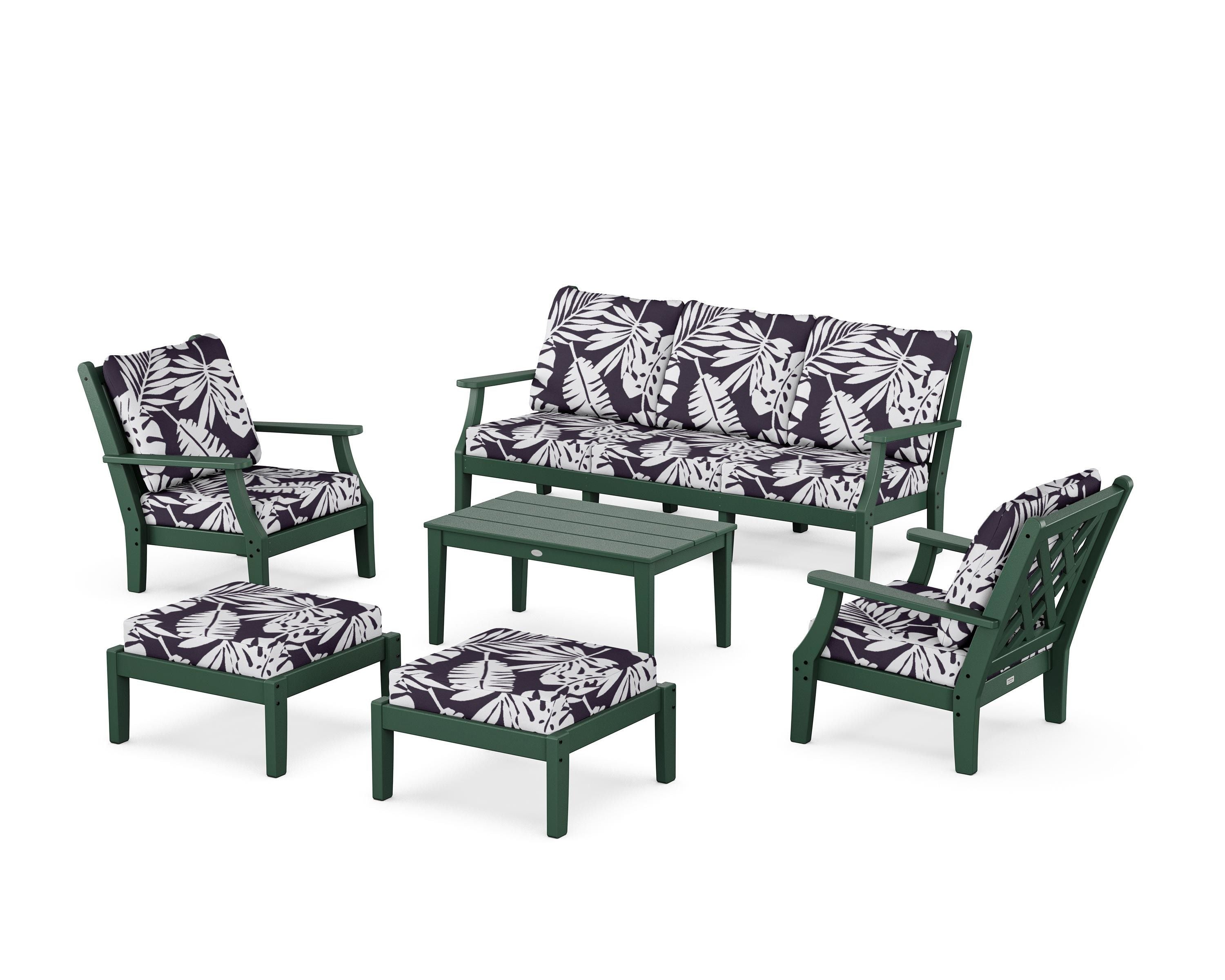 Country Living Wovendale 6-Piece Lounge Sofa Set in Green / Leaf Navy