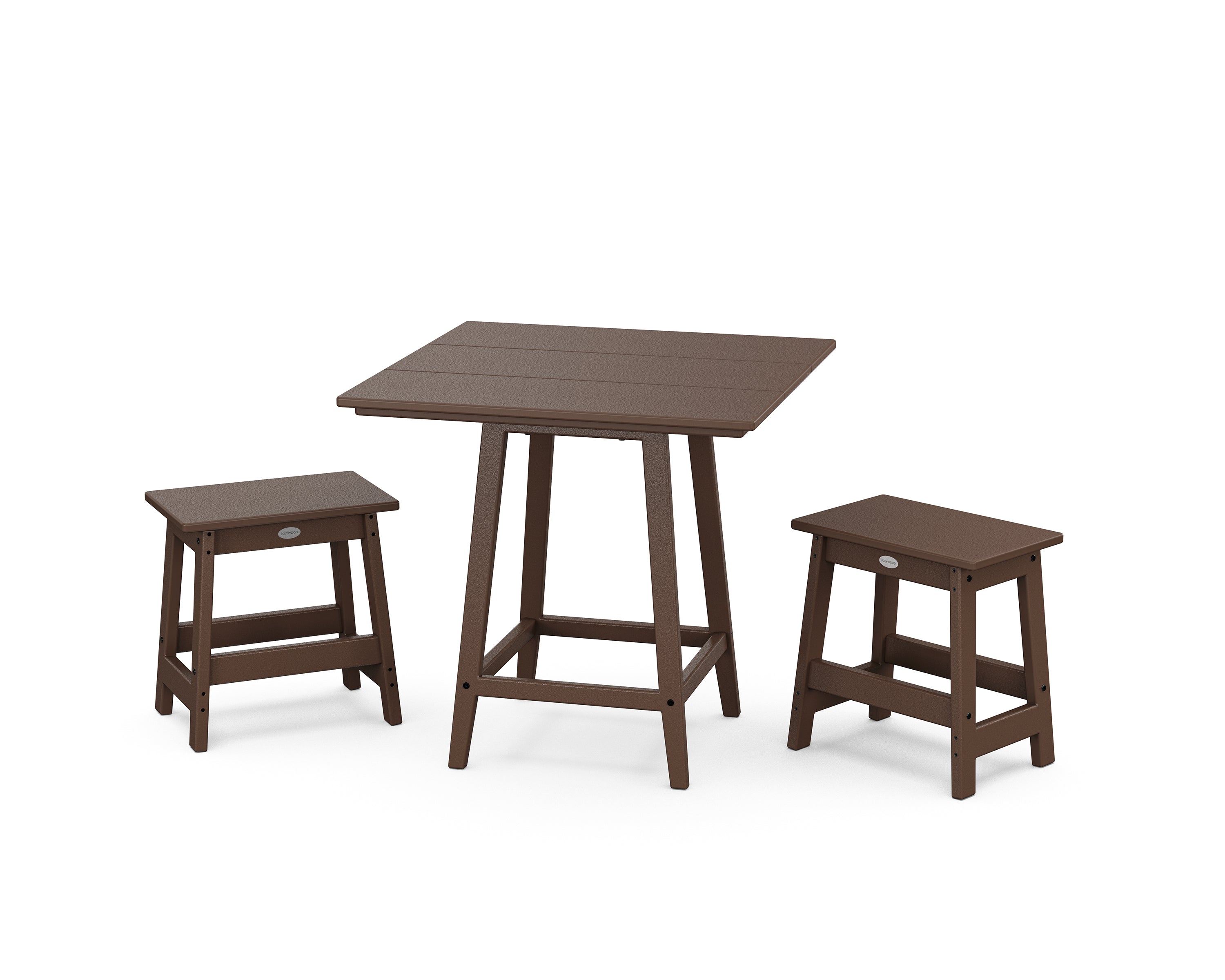 POLYWOOD® Modern Studio Stool 3-Piece Square Bistro Set in Mahogany