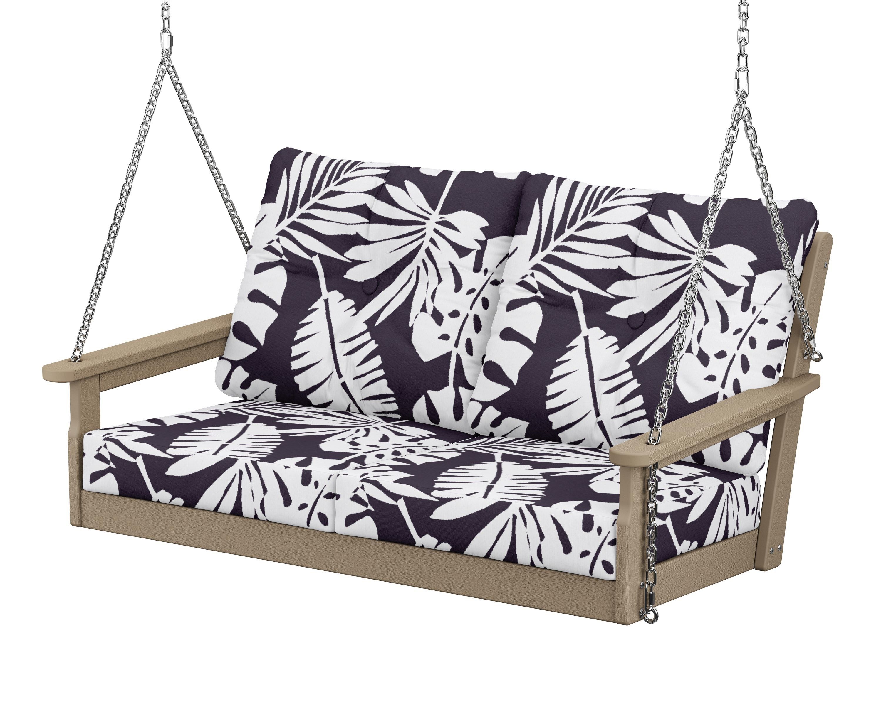 POLYWOOD® Vineyard Deep Seating Swing in Vintage Sahara / Leaf Navy
