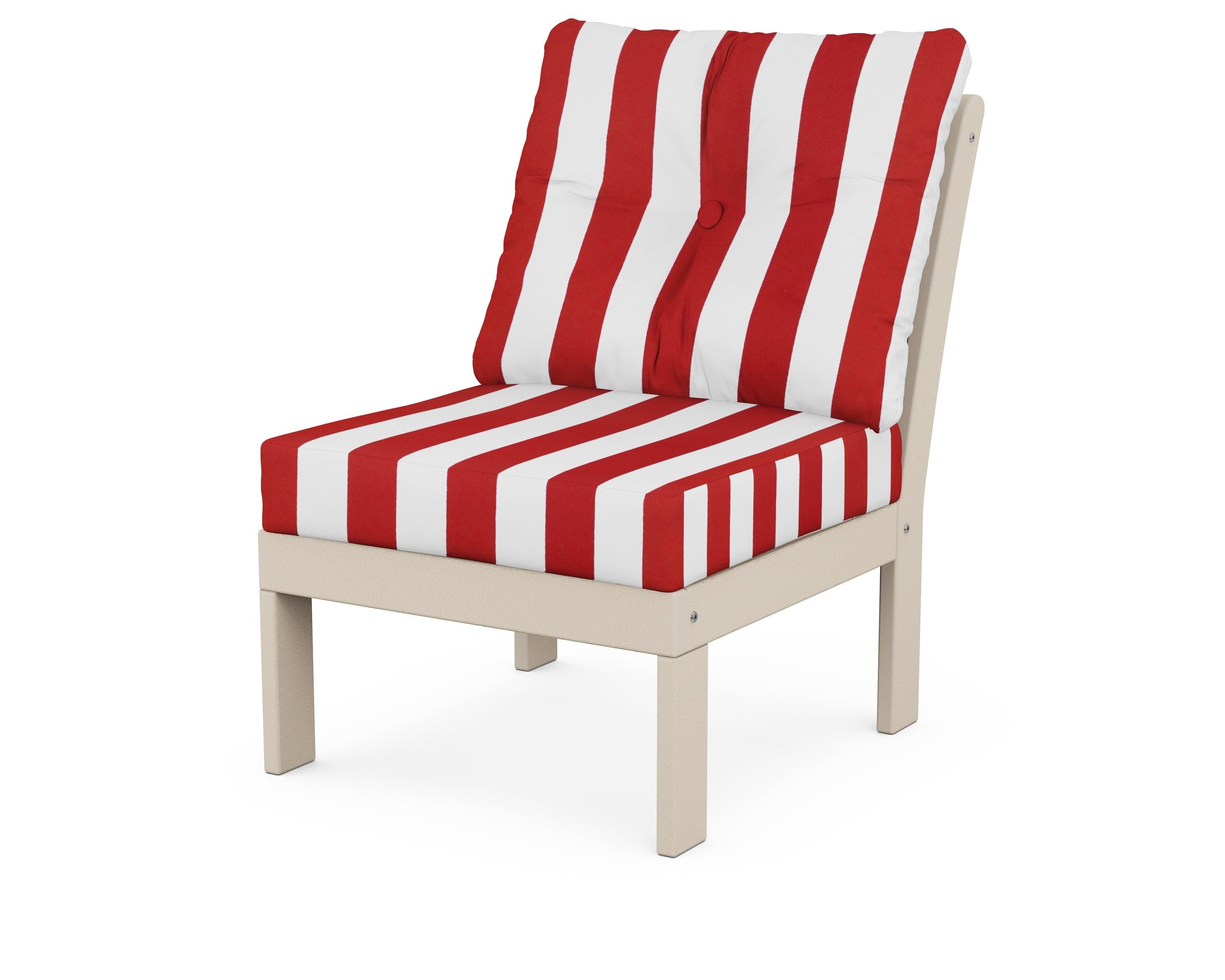 POLYWOOD® Vineyard Modular Armless Chair in Sand / Cabana Stripe Crimson