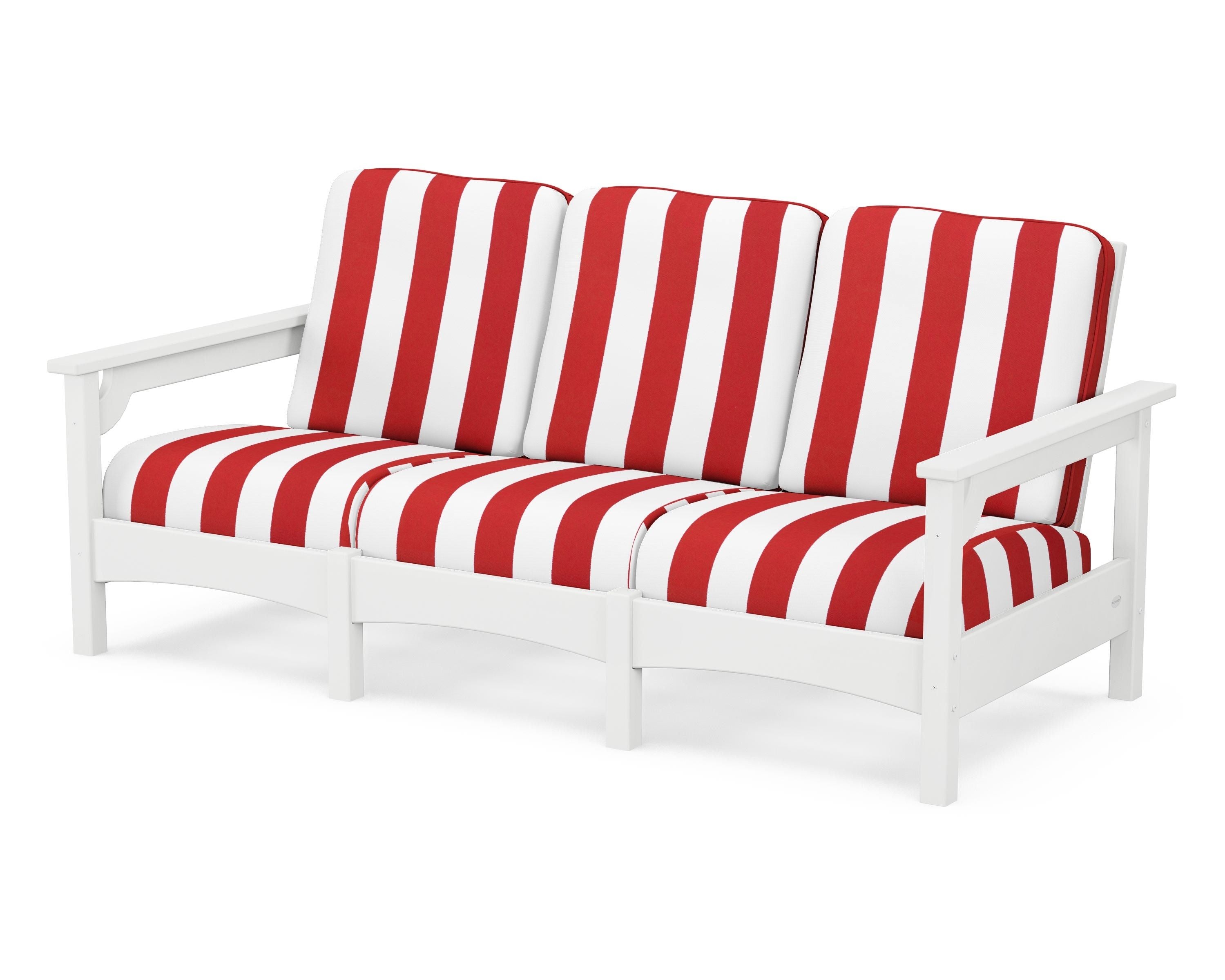 POLYWOOD® Club Sofa in White / Cabana Stripe Crimson