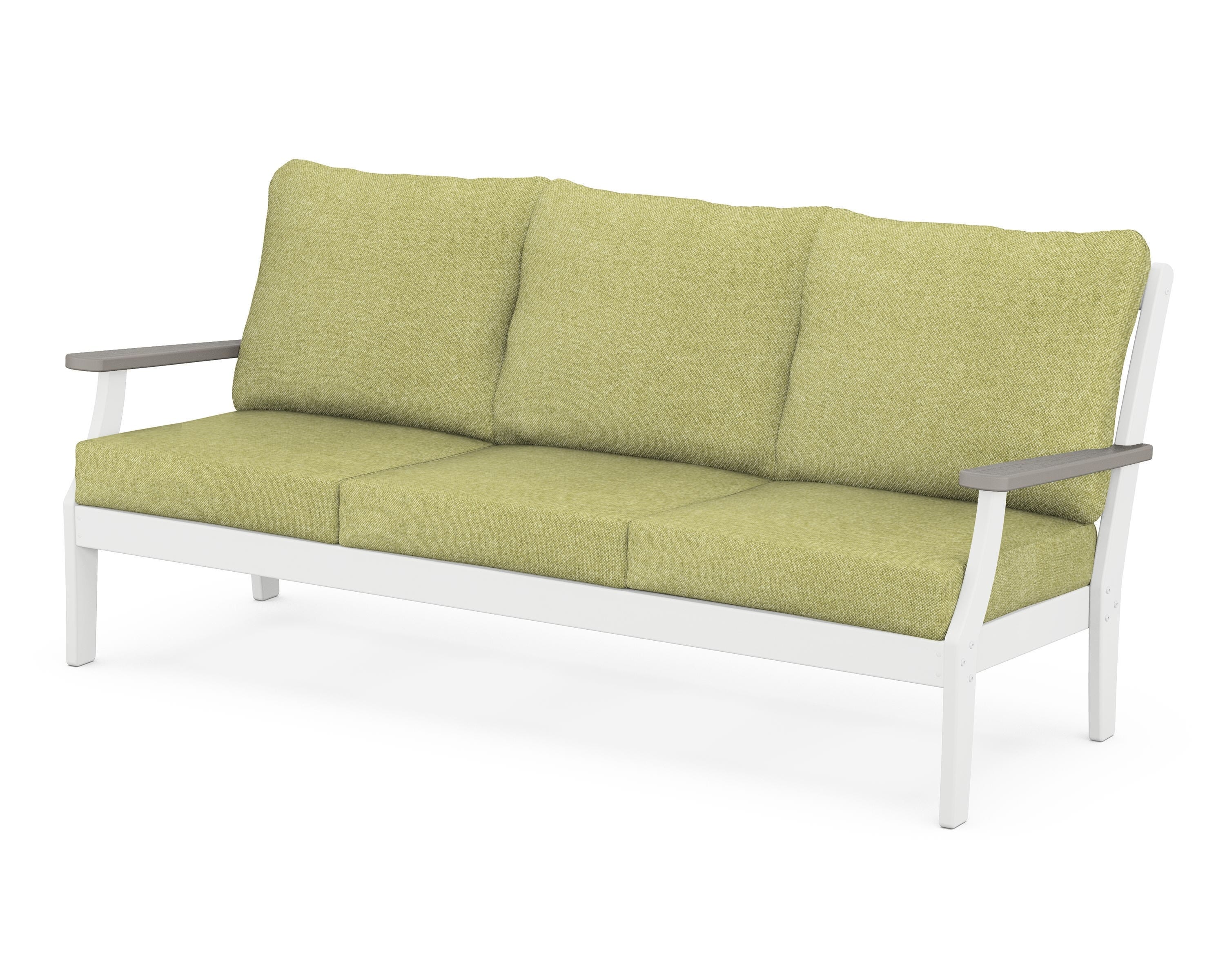 POLYWOOD® Braxton Deep Seating Sofa in White / Driftwood / Chartreuse Boucle