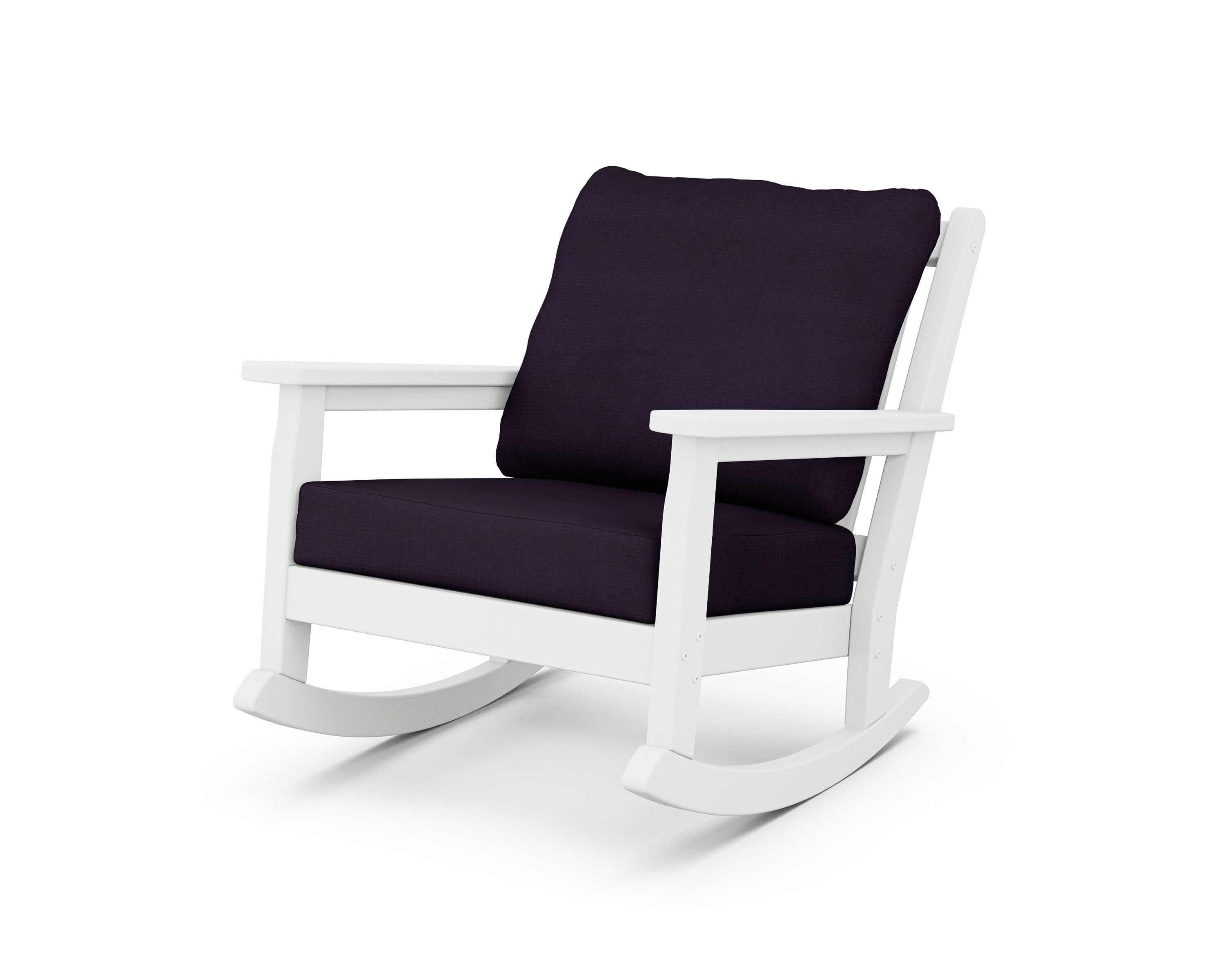 POLYWOOD® Chippendale Deep Seating Rocking Chair in White / Navy Linen