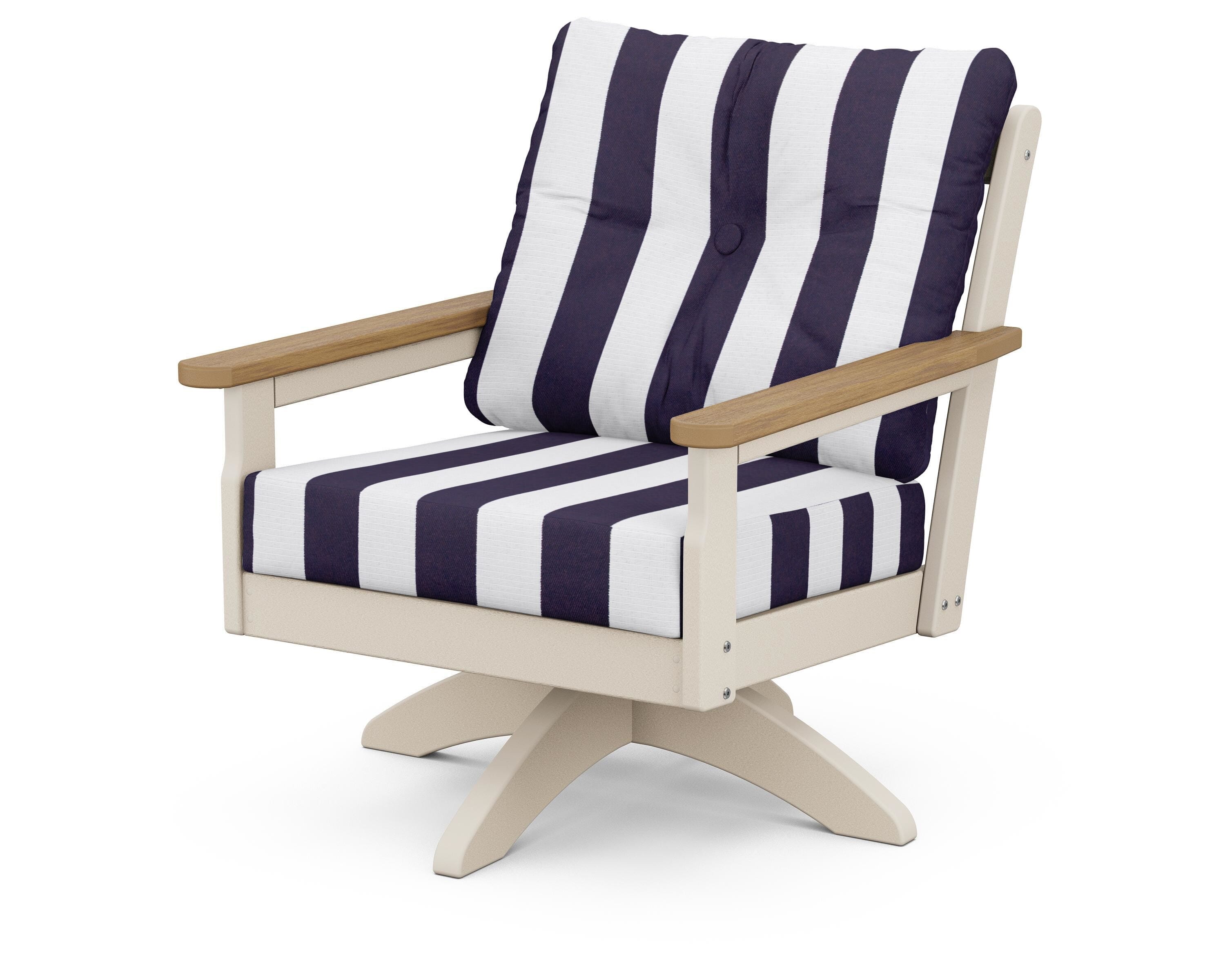 POLYWOOD® Vineyard Deep Seating Swivel Chair in Sand / Natural / Cabana Stripe Navy