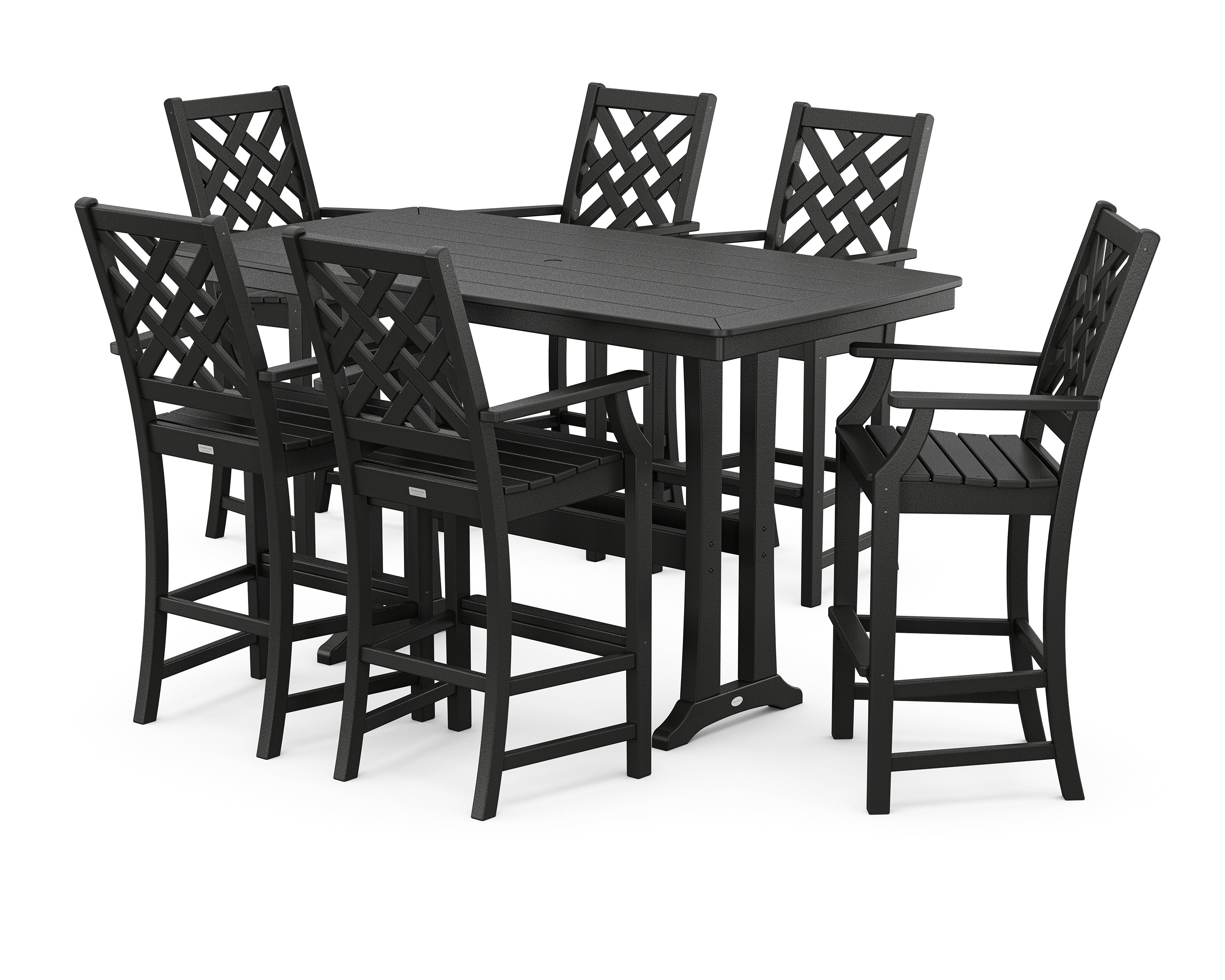 Country Living Wovendale Arm Chair 7-Piece Bar Set with Trestle Legs in Black