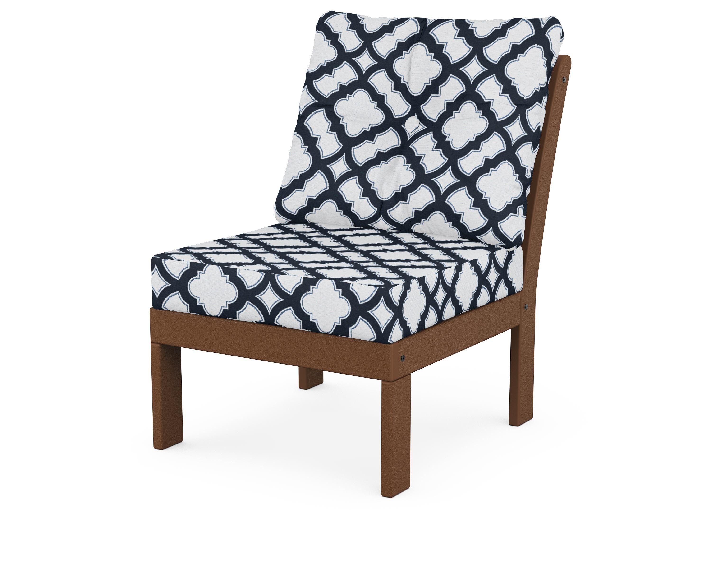 POLYWOOD® Vineyard Modular Armless Chair in Teak / Trellis Marine Indigo
