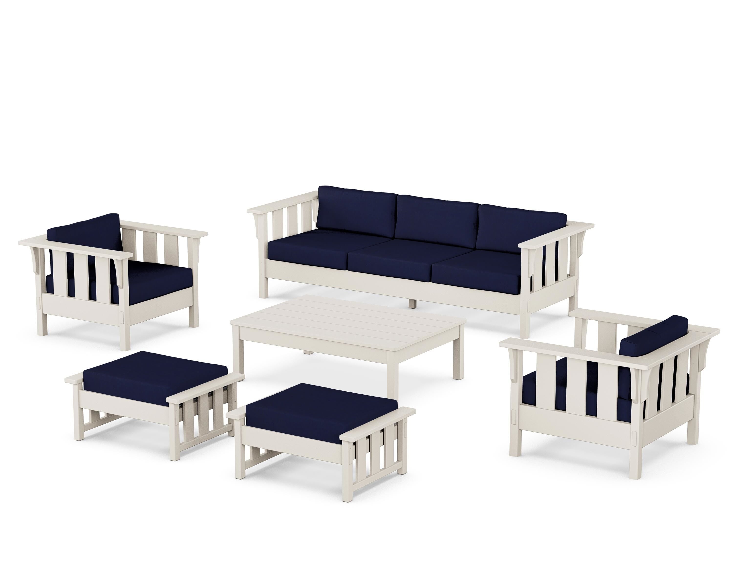 Martha Stewart by POLYWOOD® Acadia 6-Piece Lounge Sofa Set in Sand / Navy