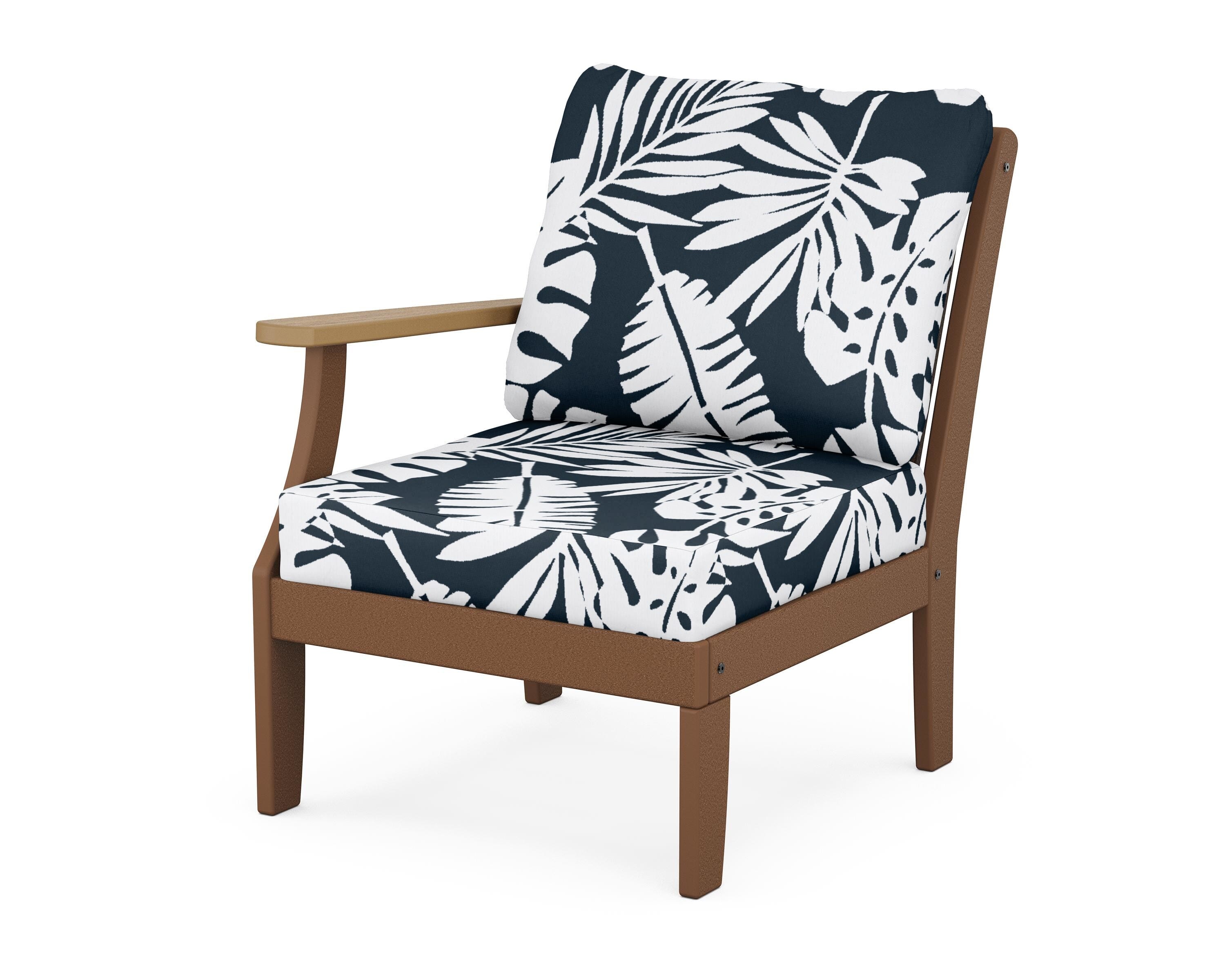 POLYWOOD® Braxton Modular Left Arm Chair in Teak / Natural / Leaf Marine Indigo