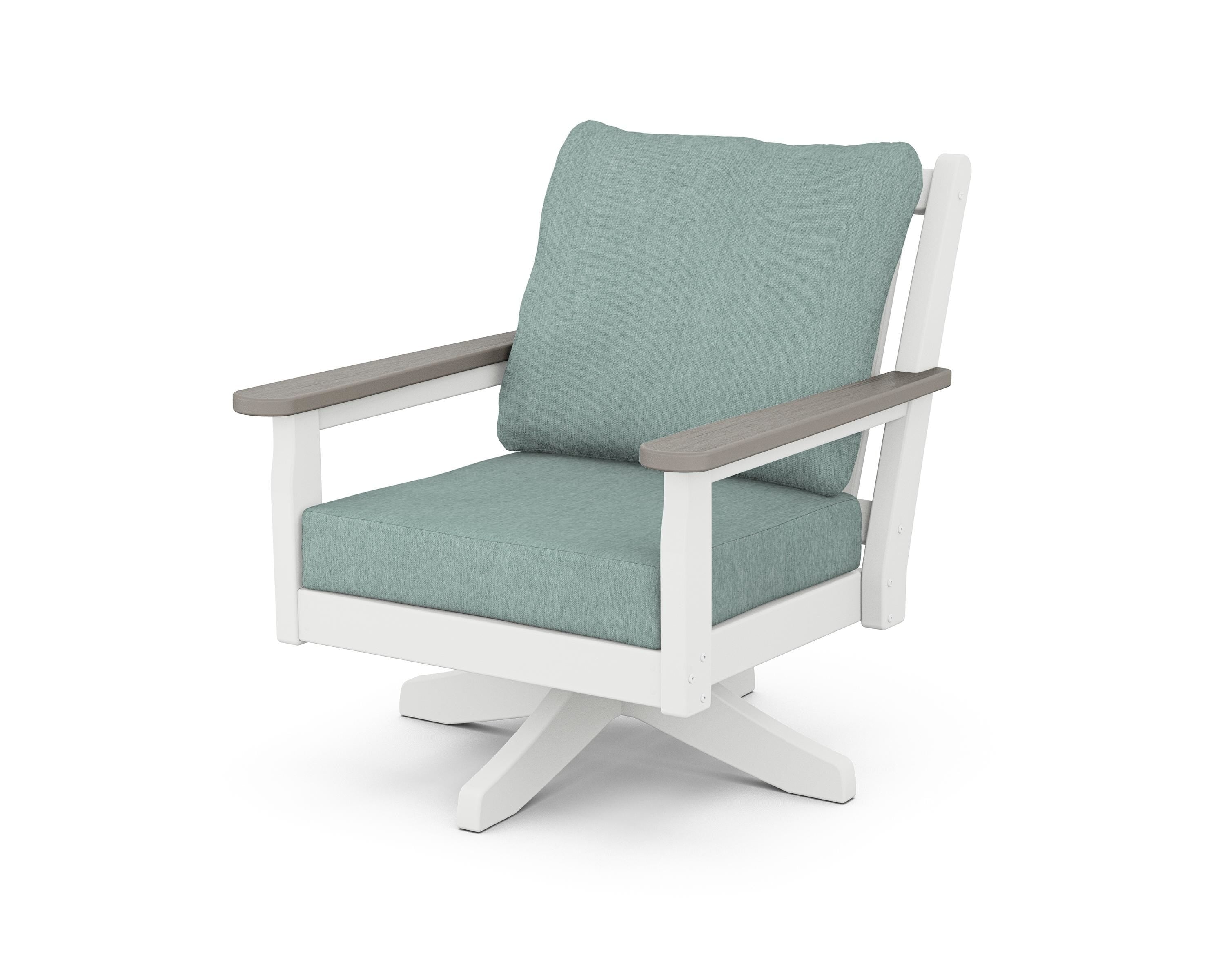 POLYWOOD® Chippendale Deep Seating Swivel Chair in White / Driftwood / Glacier Spa