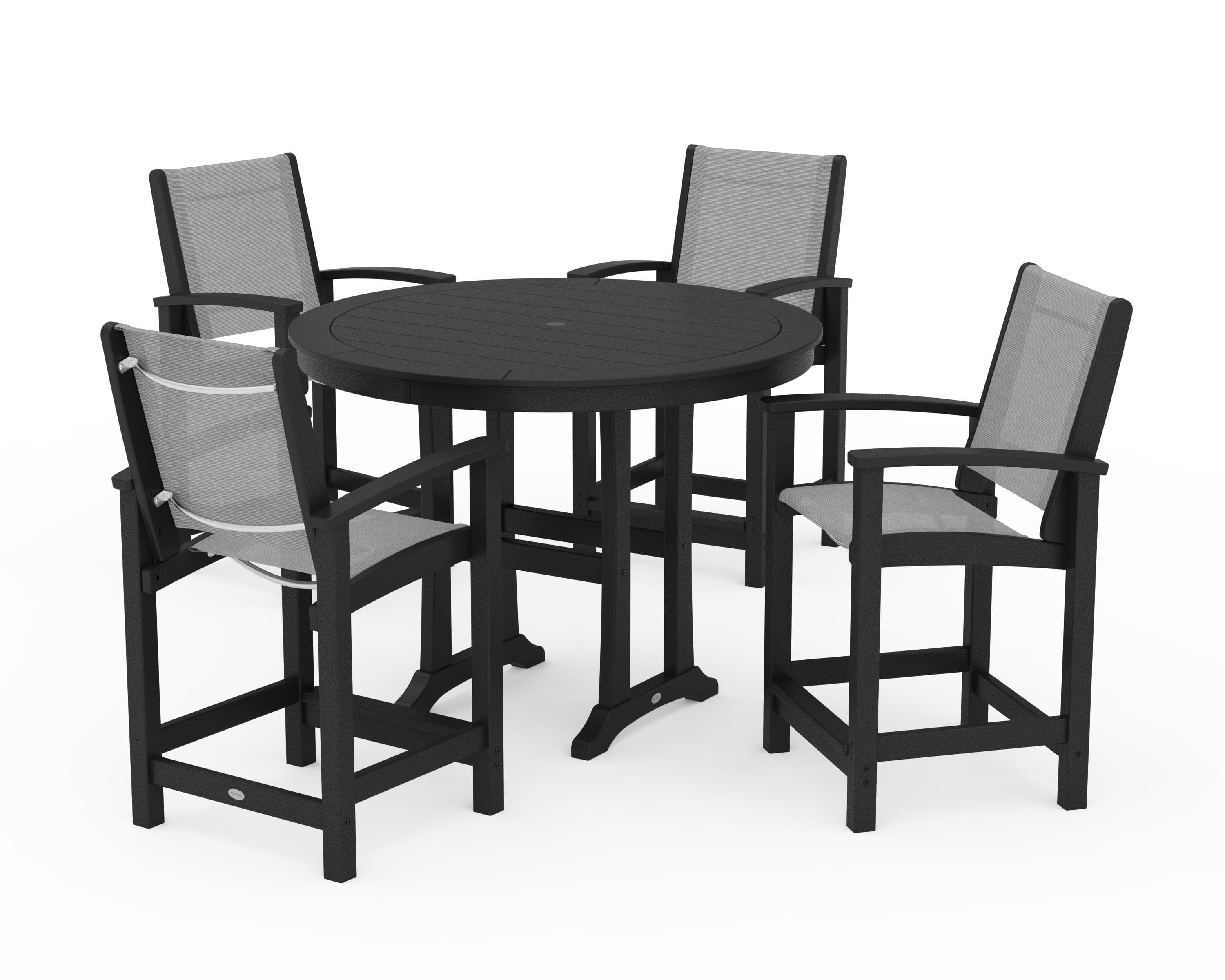 POLYWOOD® Coastal 5-Piece Counter Set in Black / Metallic Sling