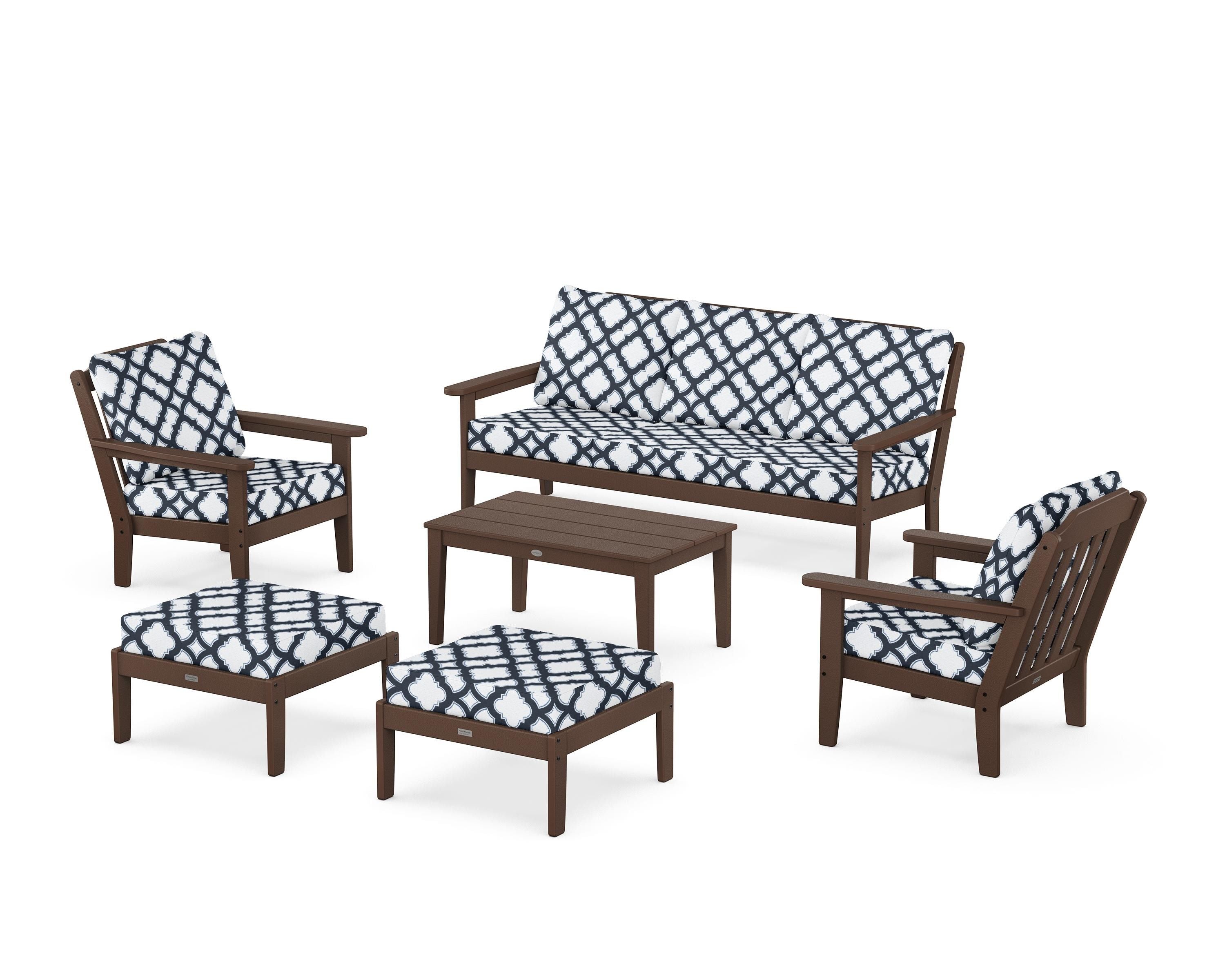 Country Living Cottage 6-Piece Lounge Sofa Set in Mahogany / Trellis Marine Indigo