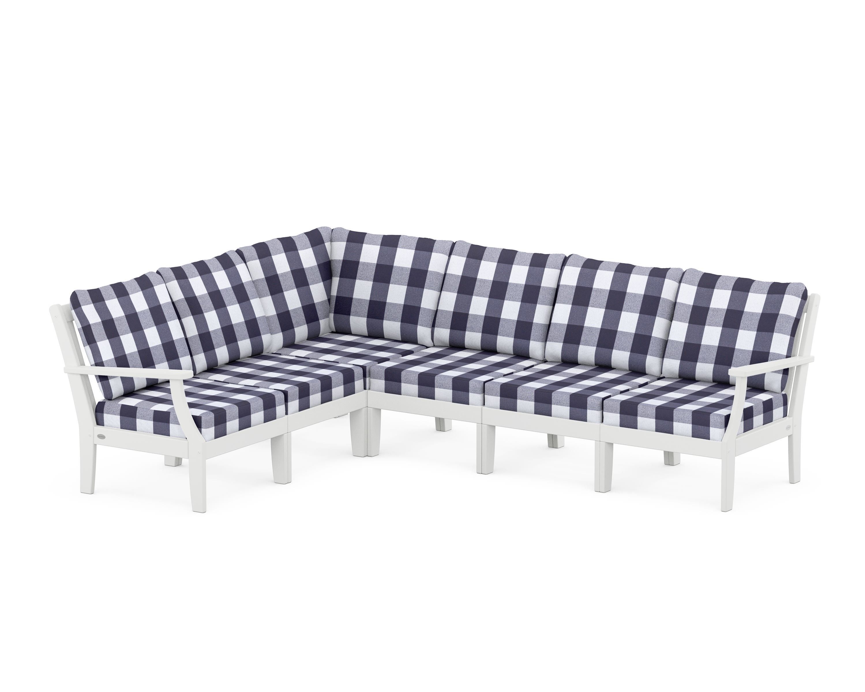 POLYWOOD® Braxton Modular 6-Piece Deep Seating Set in White / Buffalo Plaid Navy