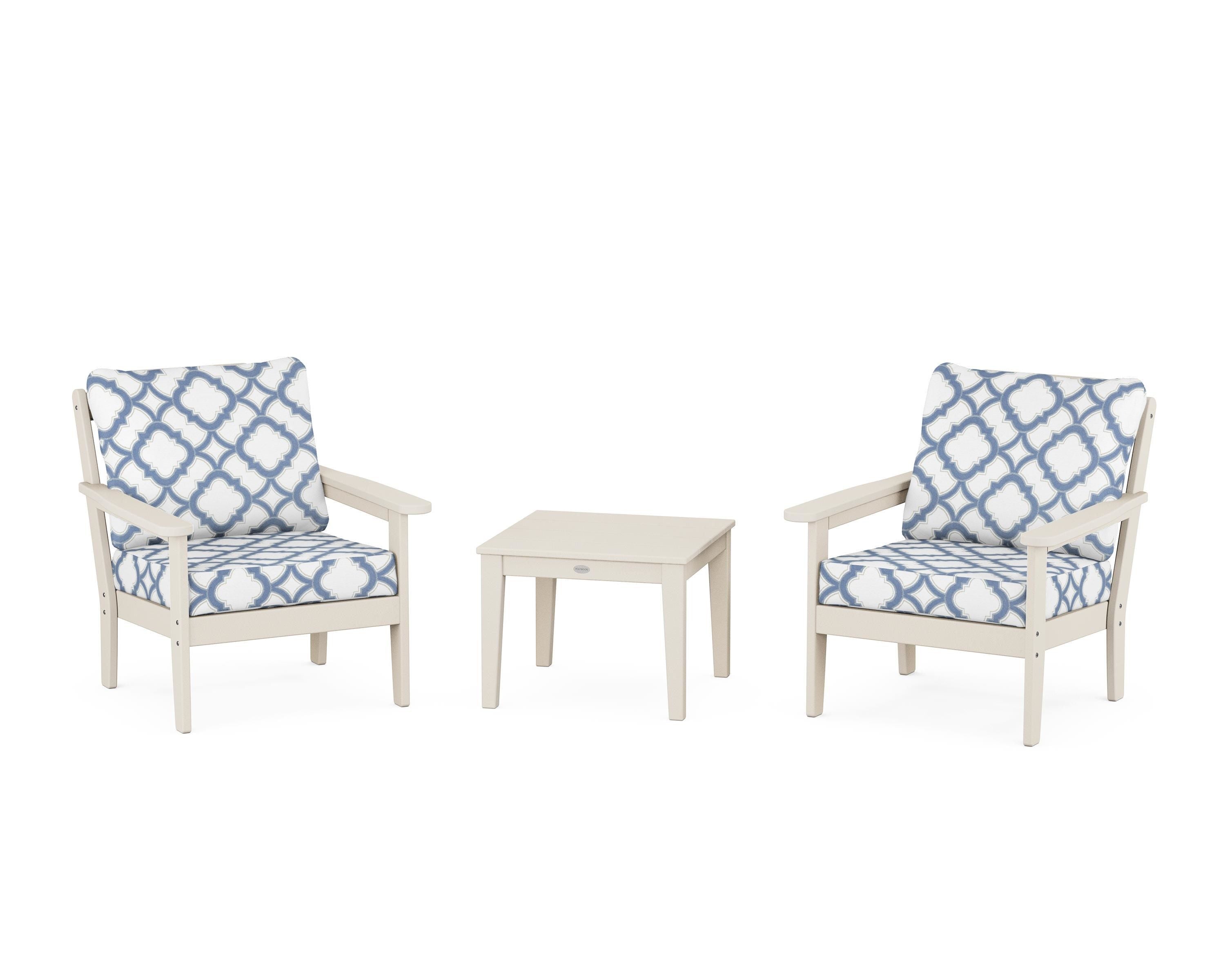 Country Living Cottage 3-Piece Deep Seating Set in Sand / Trellis Sky Blue