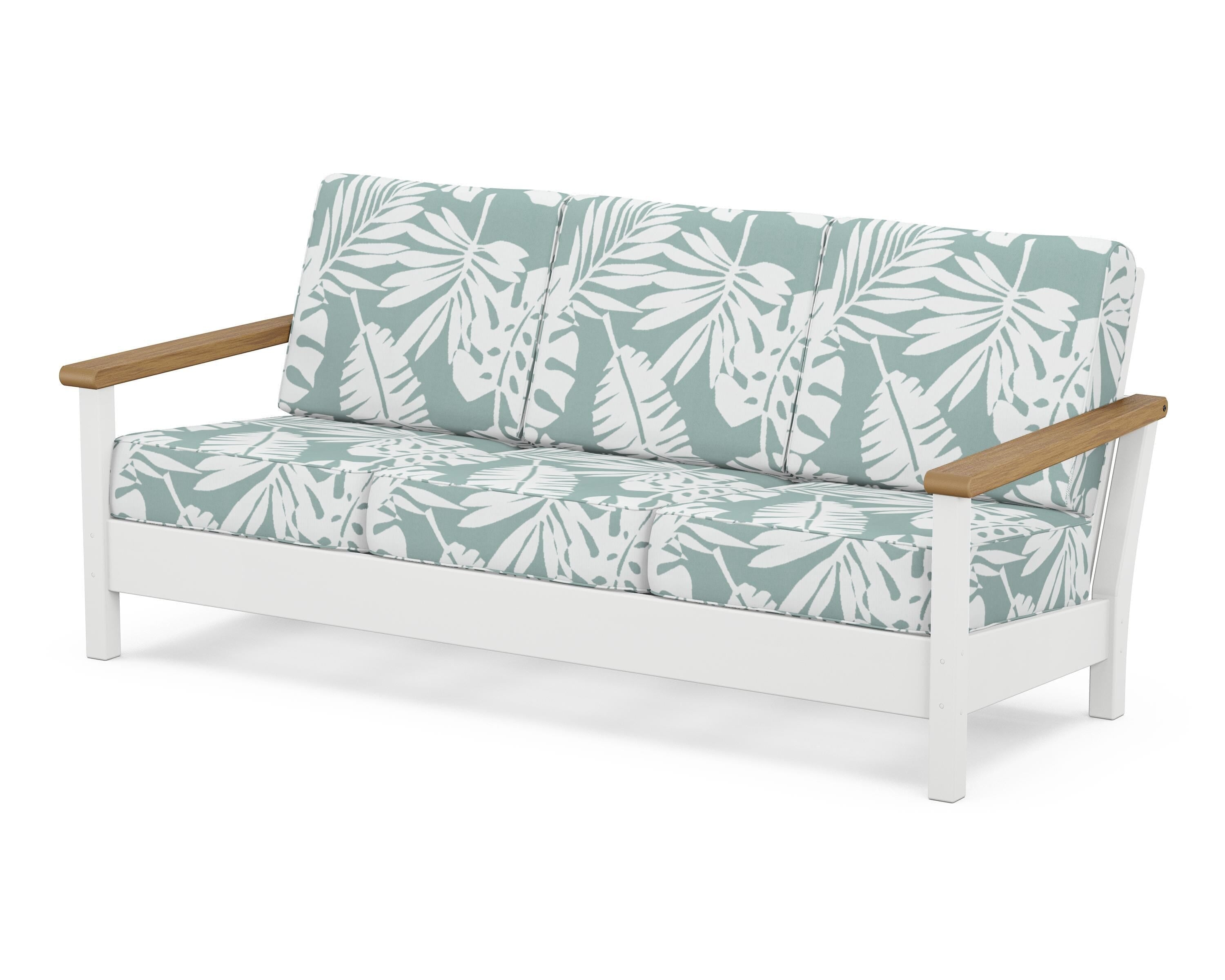 POLYWOOD® Harbour Deep Seating Sofa in White / Natural / Leaf Glacier Spa