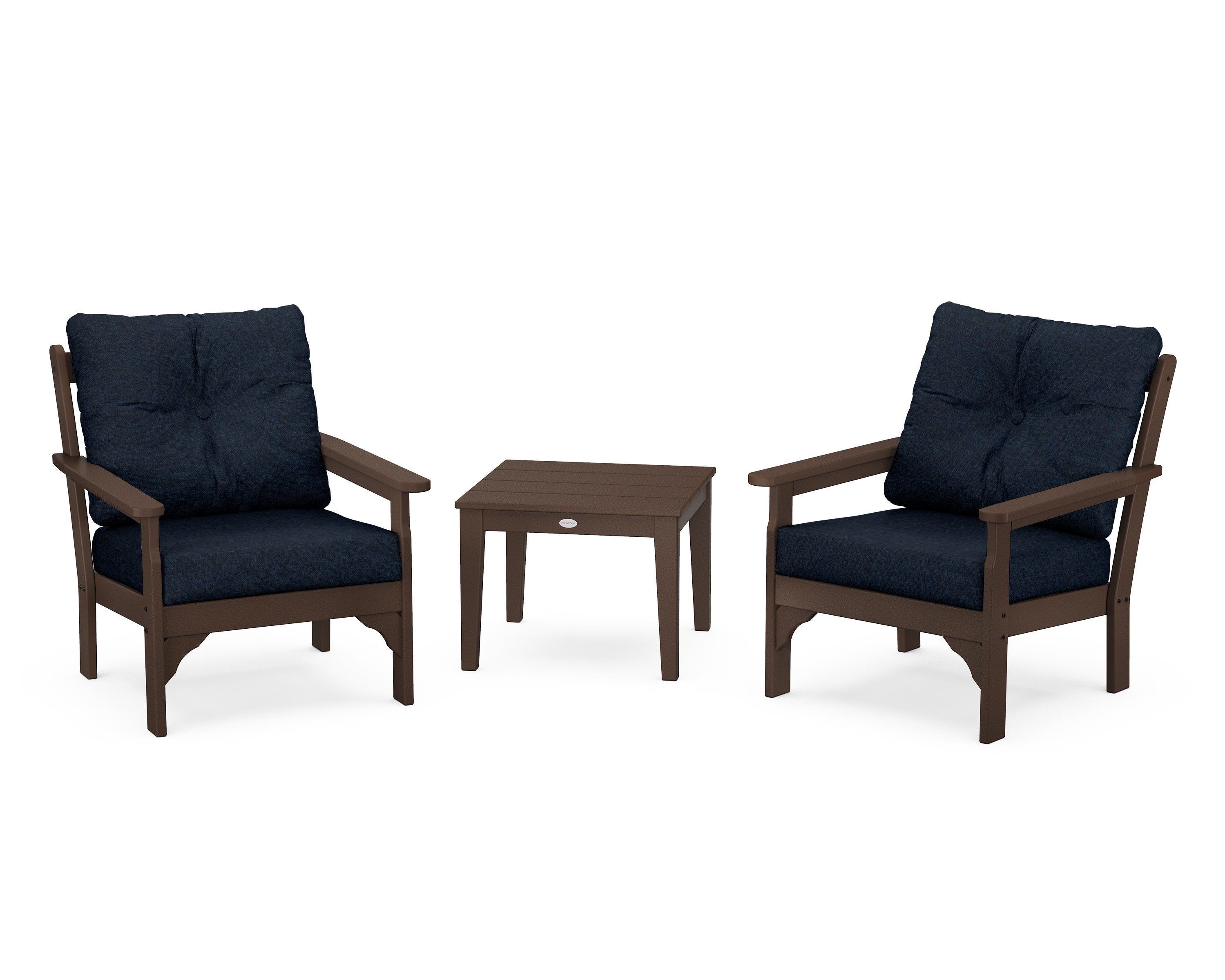 POLYWOOD® Vineyard 3-Piece Deep Seating Set in Mahogany / Marine Indigo