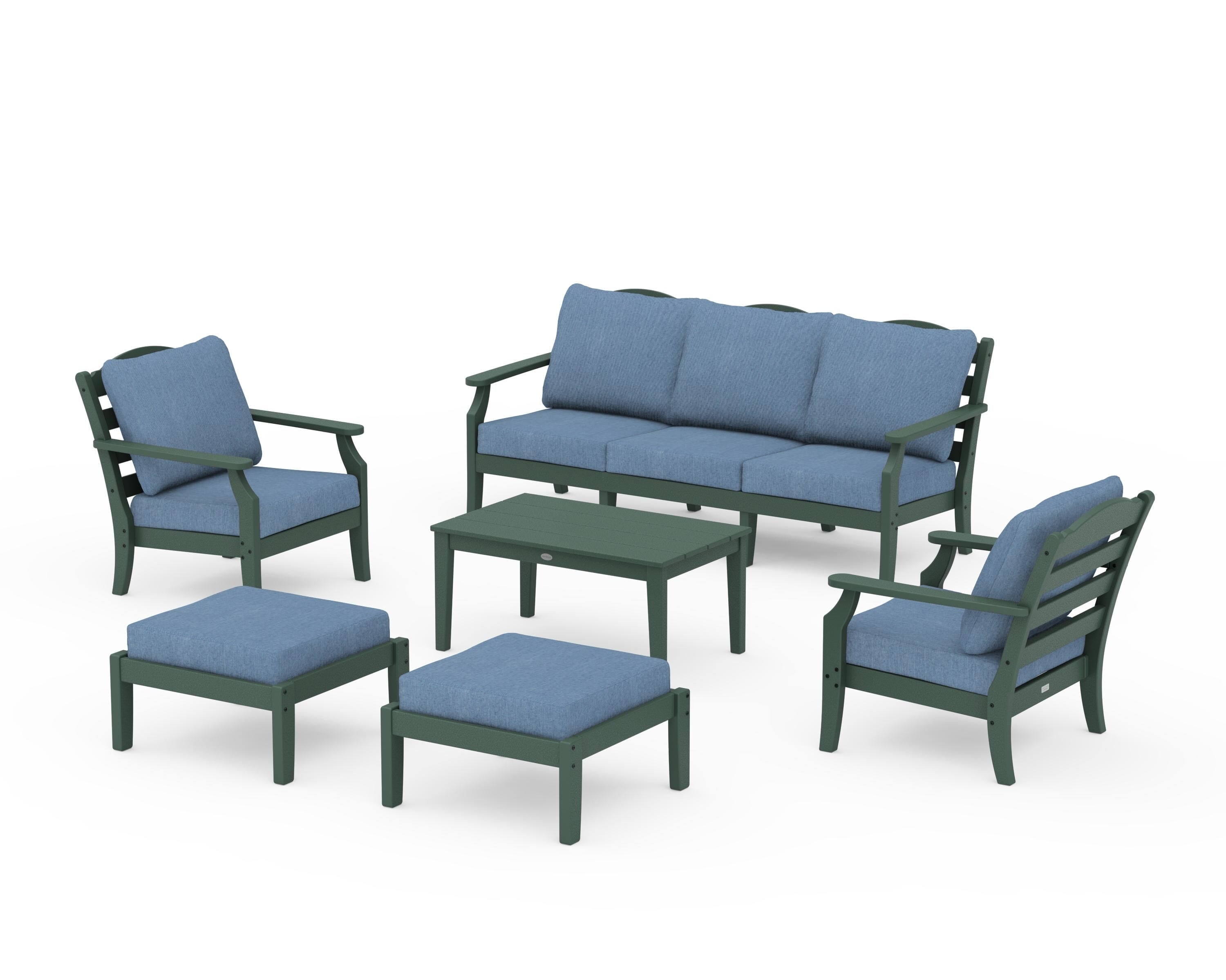 Draper James™ by POLYWOOD® Savannah 6-Piece Lounge Sofa Set in Green / Sky Blue