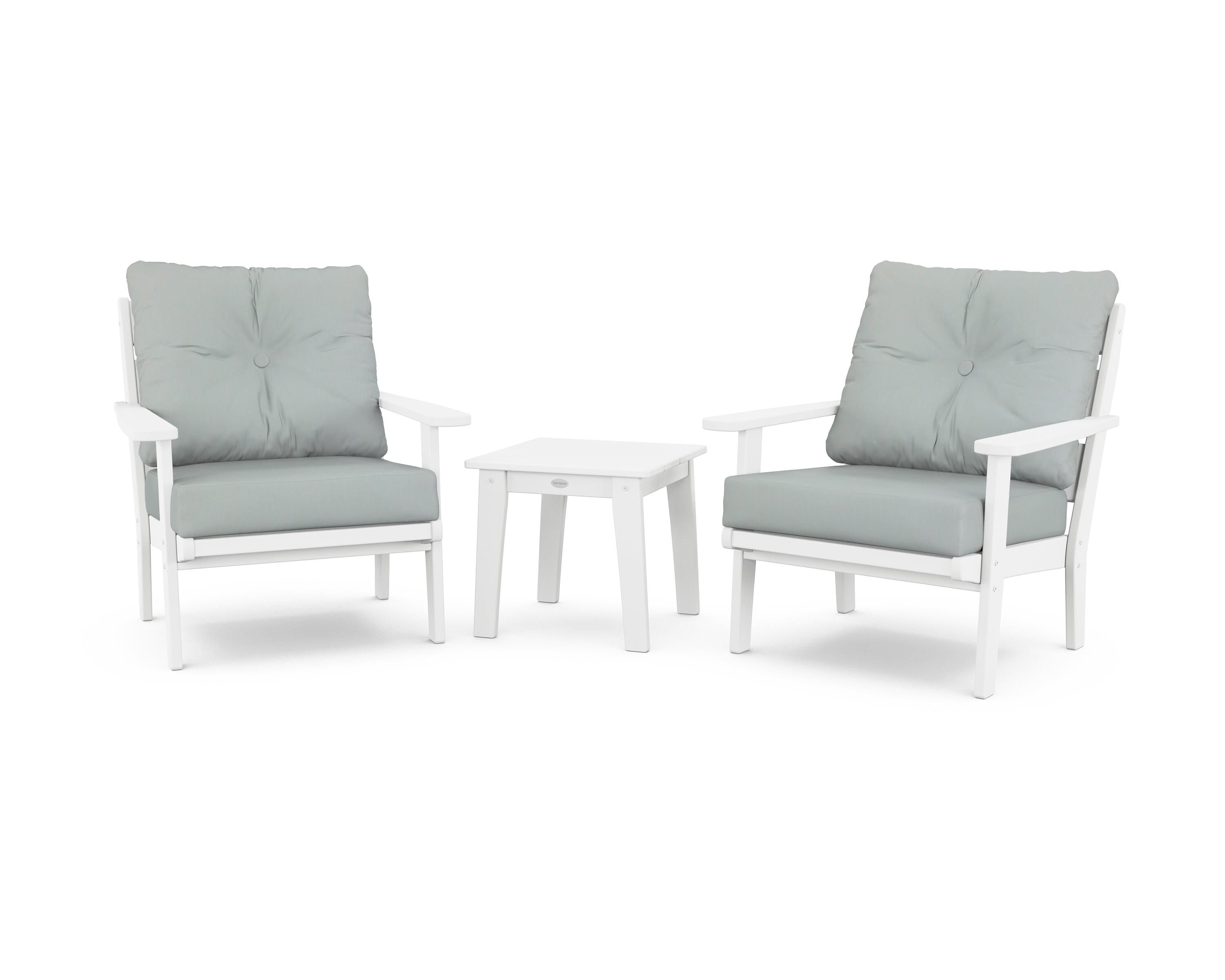 POLYWOOD® Lakeside 3-Piece Deep Seating Chair Set in White / Spa