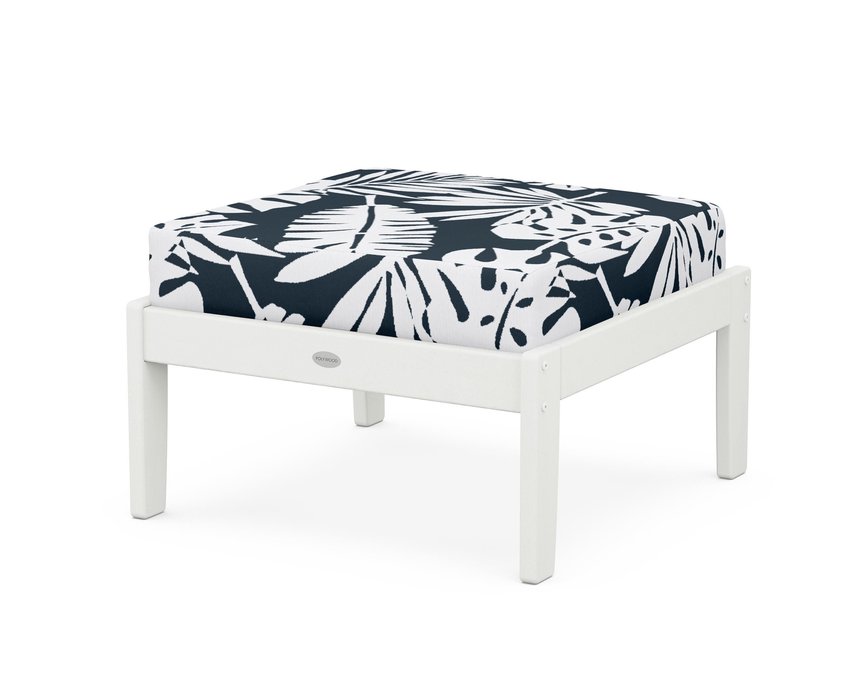 POLYWOOD® Braxton Deep Seating Ottoman in Vintage White / Leaf Marine Indigo