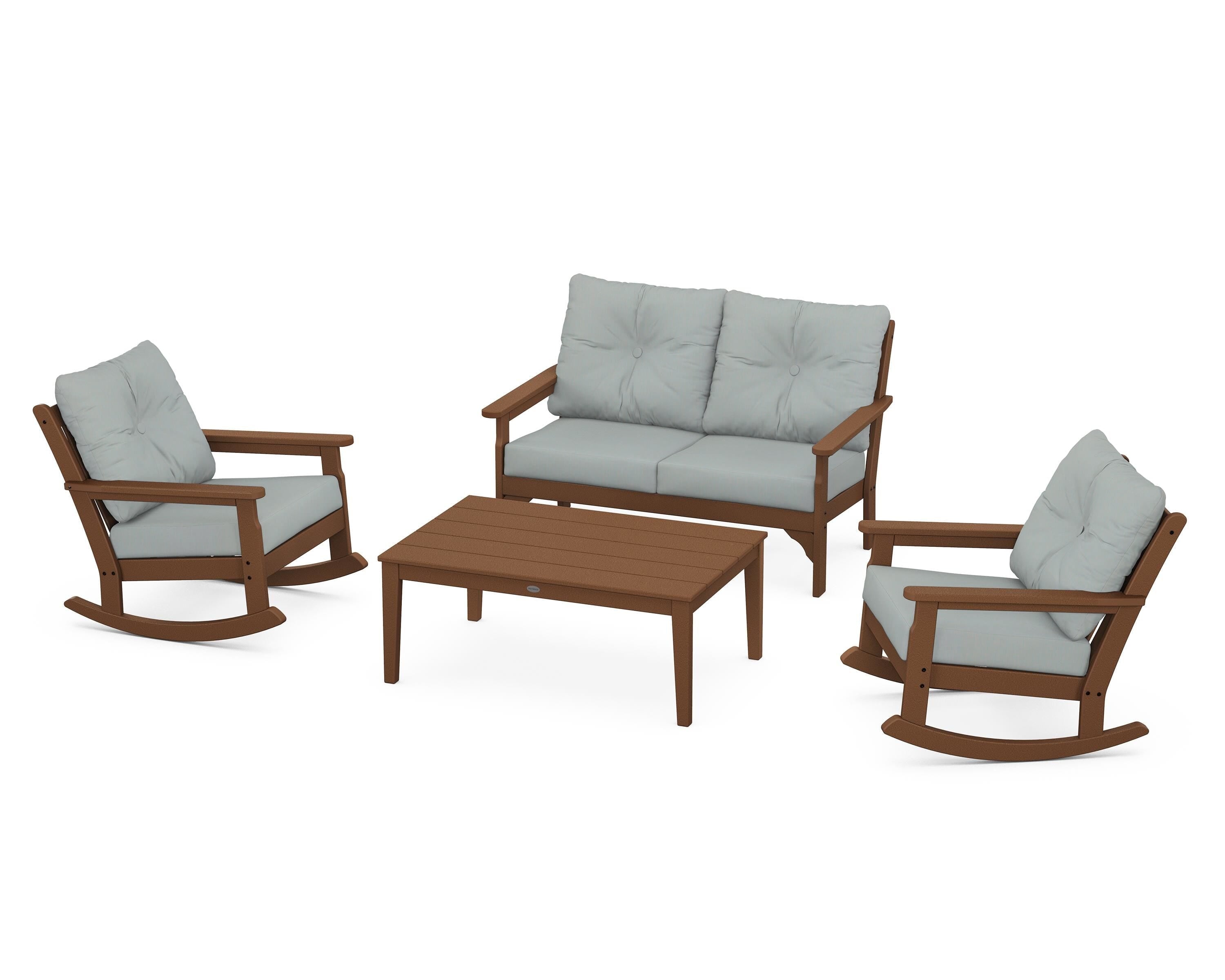 POLYWOOD® Vineyard 4-Piece Deep Seating Rocking Chair Set in Teak / Spa