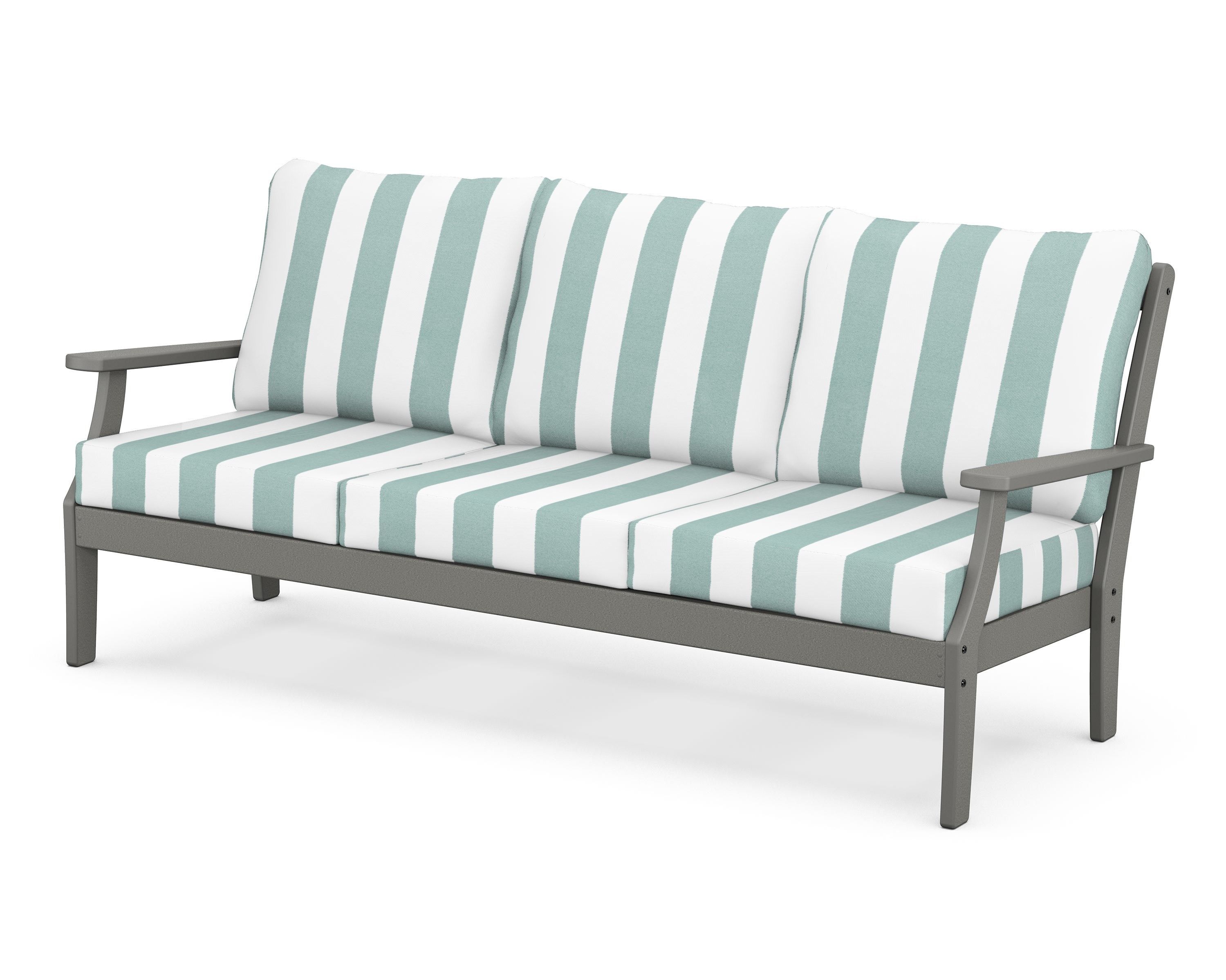 POLYWOOD® Braxton Deep Seating Sofa in Slate Grey / Cabana Stripe Glacier Spa