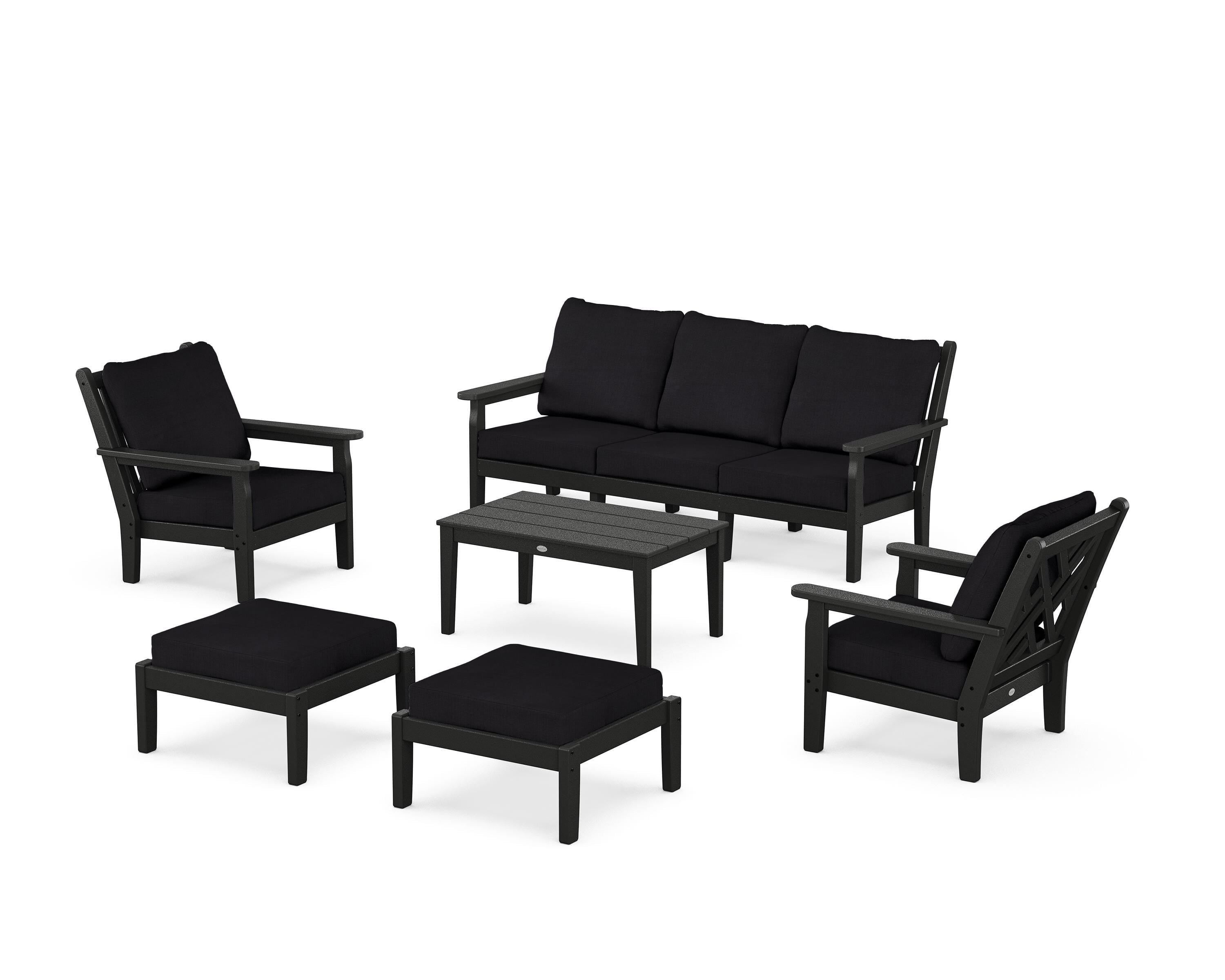 POLYWOOD® Chippendale 6-Piece Lounge Sofa Set in Black / Midnight Linen