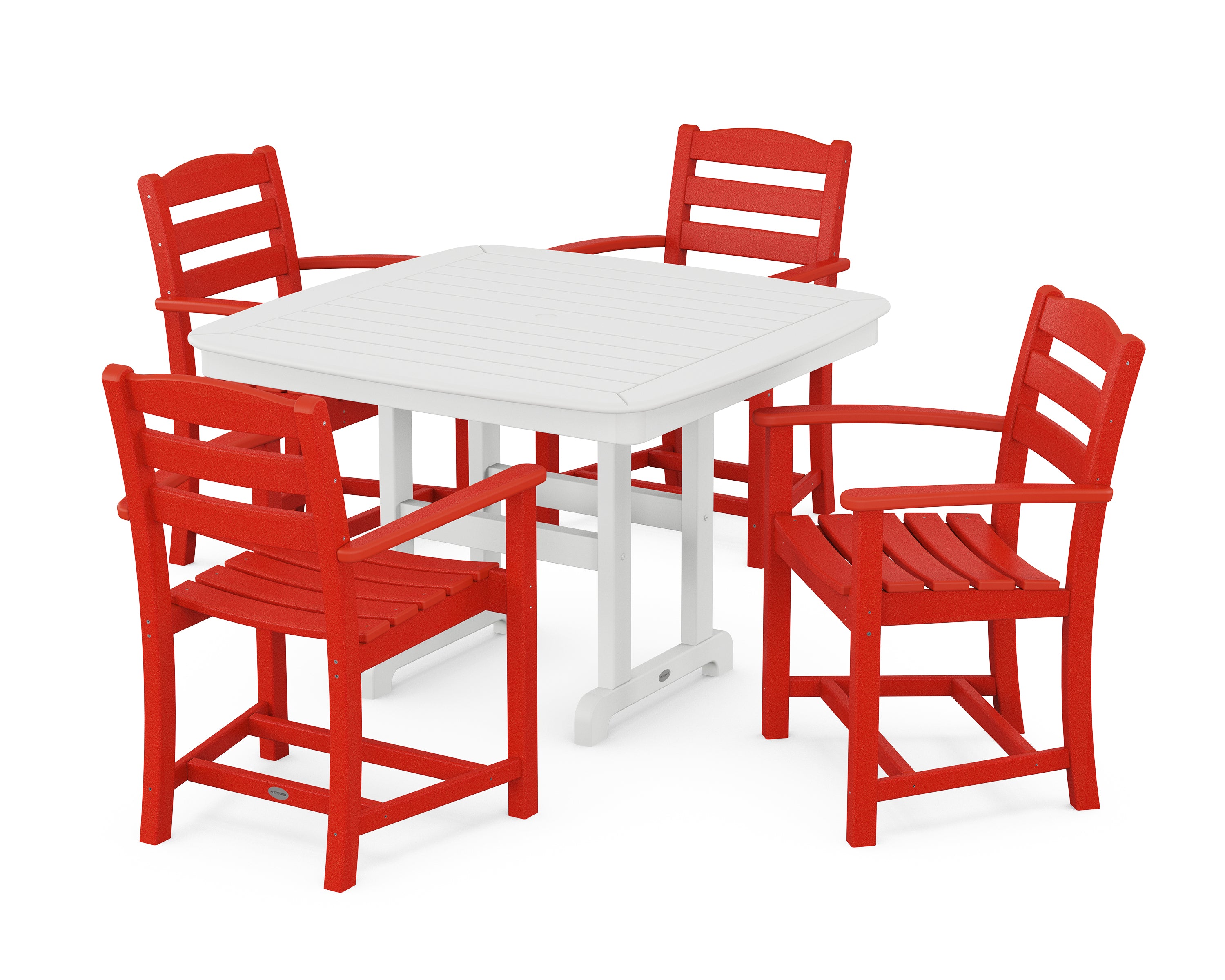 POLYWOOD® La Casa Café 5-Piece Dining Set with Trestle Legs in Sunset Red / White