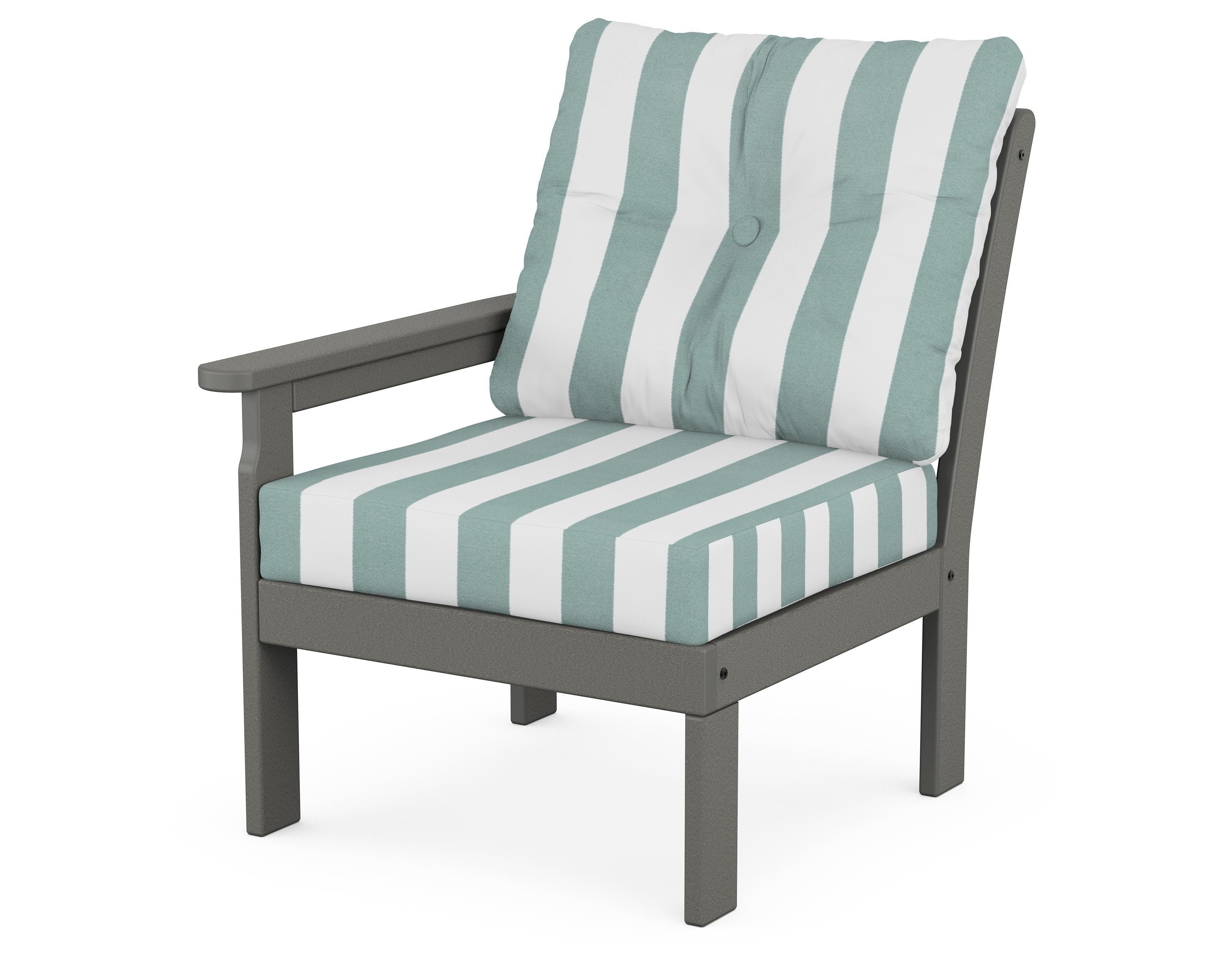 POLYWOOD® Vineyard Modular Left Arm Chair in Slate Grey / Cabana Stripe Glacier Spa
