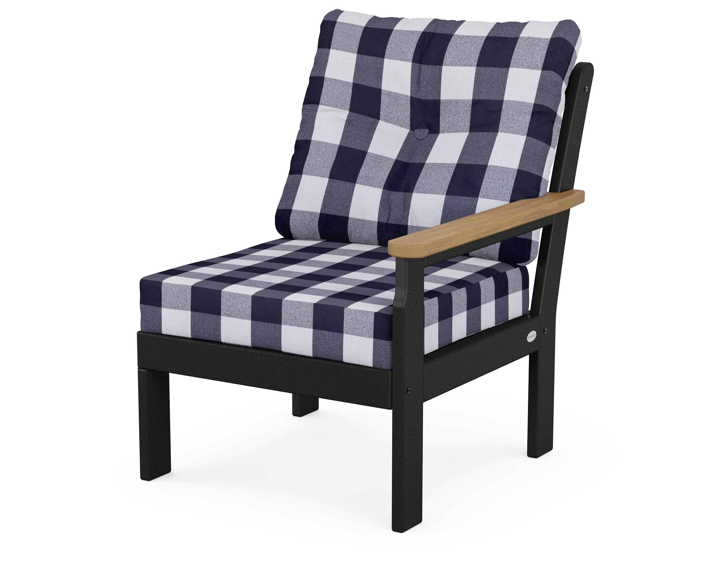 POLYWOOD® Vineyard Modular Right Arm Chair in Black / Natural / Buffalo Plaid Navy
