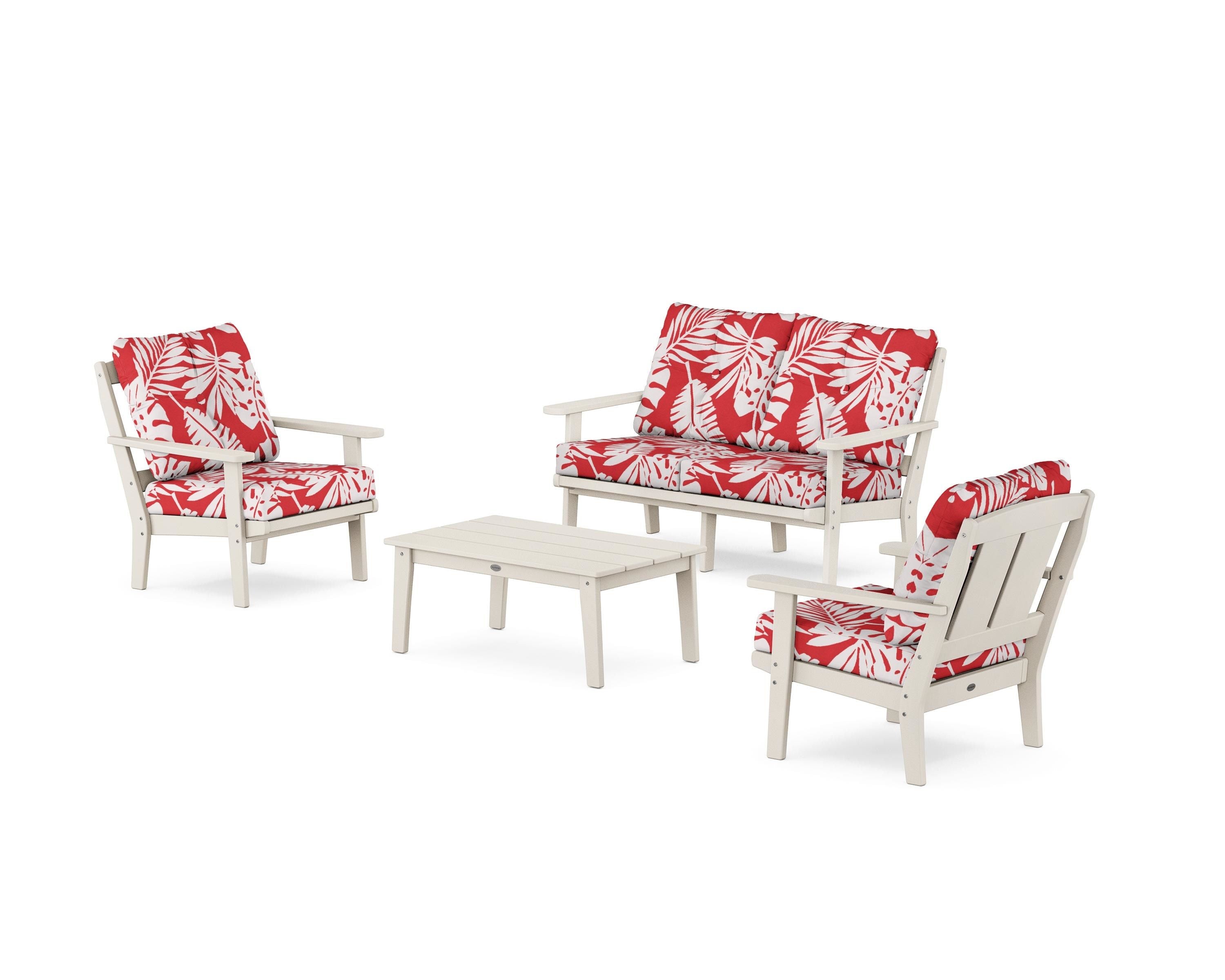 POLYWOOD® Mission 4-Piece Deep Seating Set with Loveseat in Sand / Leaf Crimson