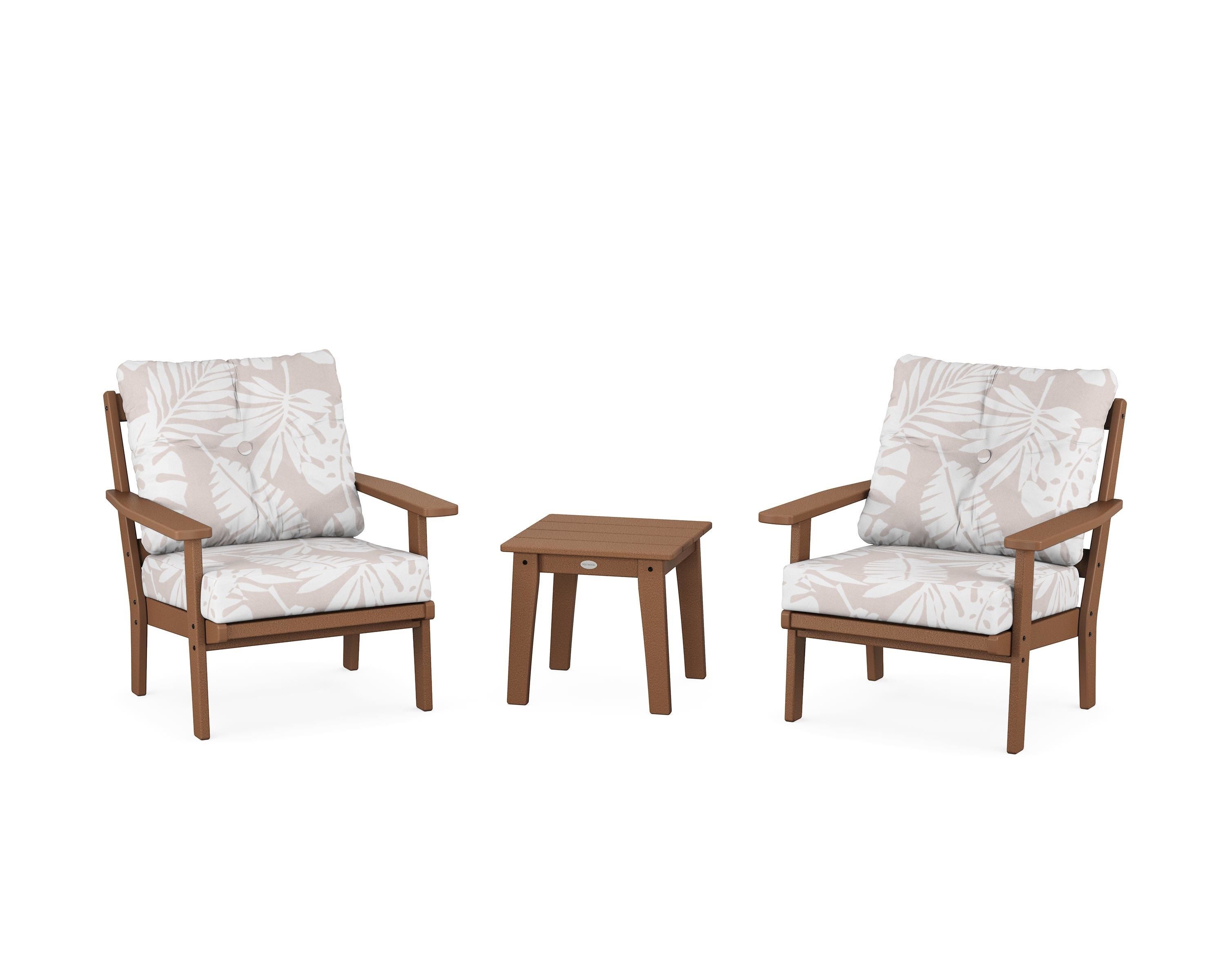 POLYWOOD® Oxford 3-Piece Deep Seating Set in Teak / Leaf Dune Burlap
